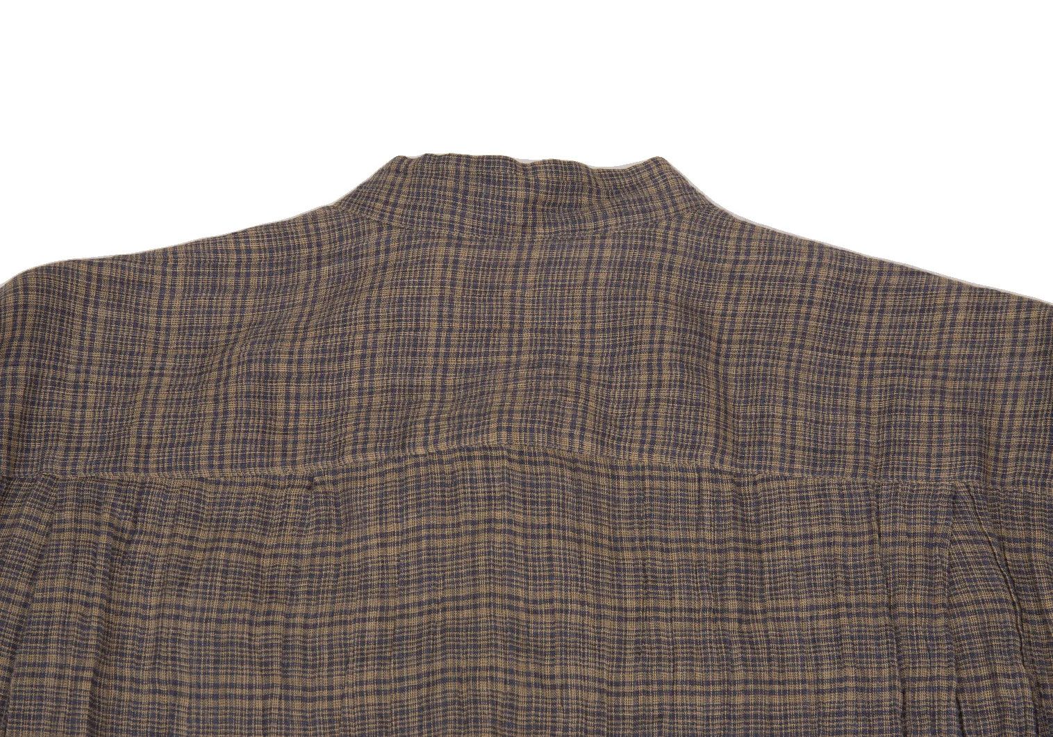 Issey Miyake Linen Check Band Collar Shirt in Beige and Blue, M Size US M / EU 48-50 / 2 - 13 Thumbnail