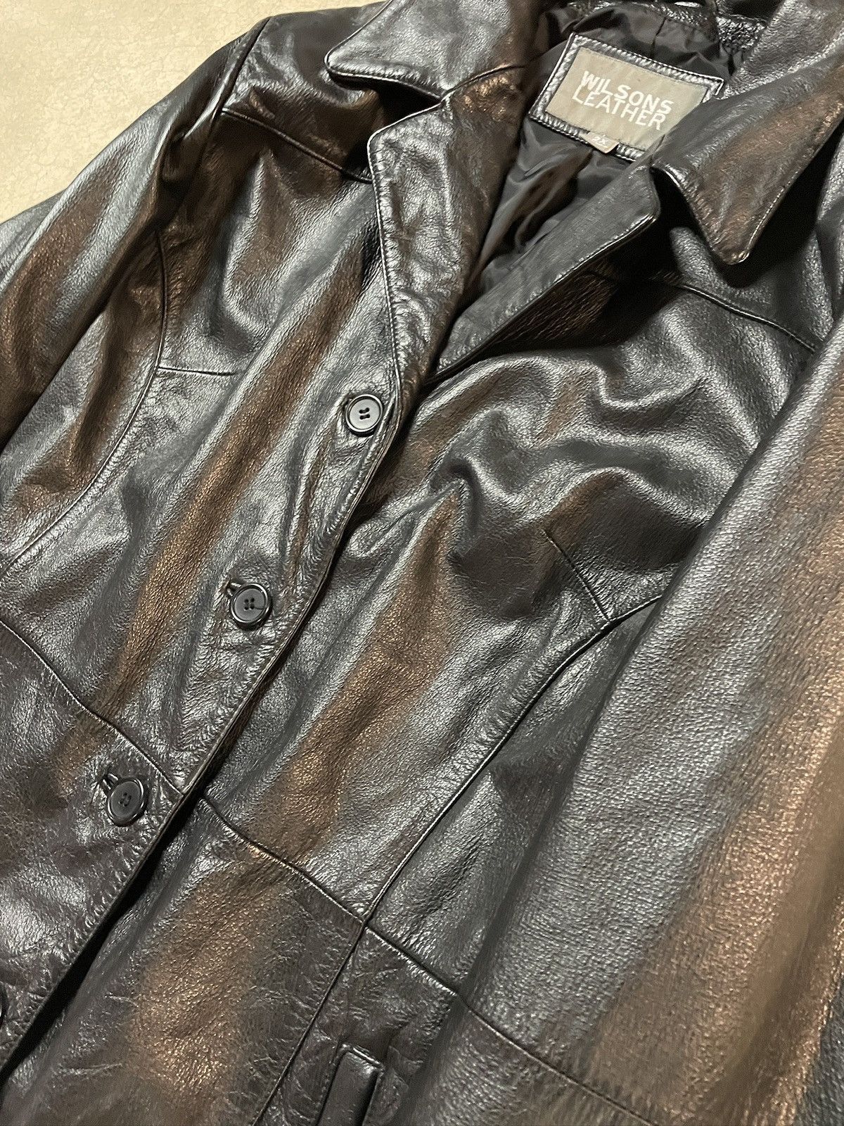 Vintage Vintage 00’s Wilsons Leather Button Jacket Coat Black XXL Size US XXL / EU 58 / 5 - 2 Thumbnail
