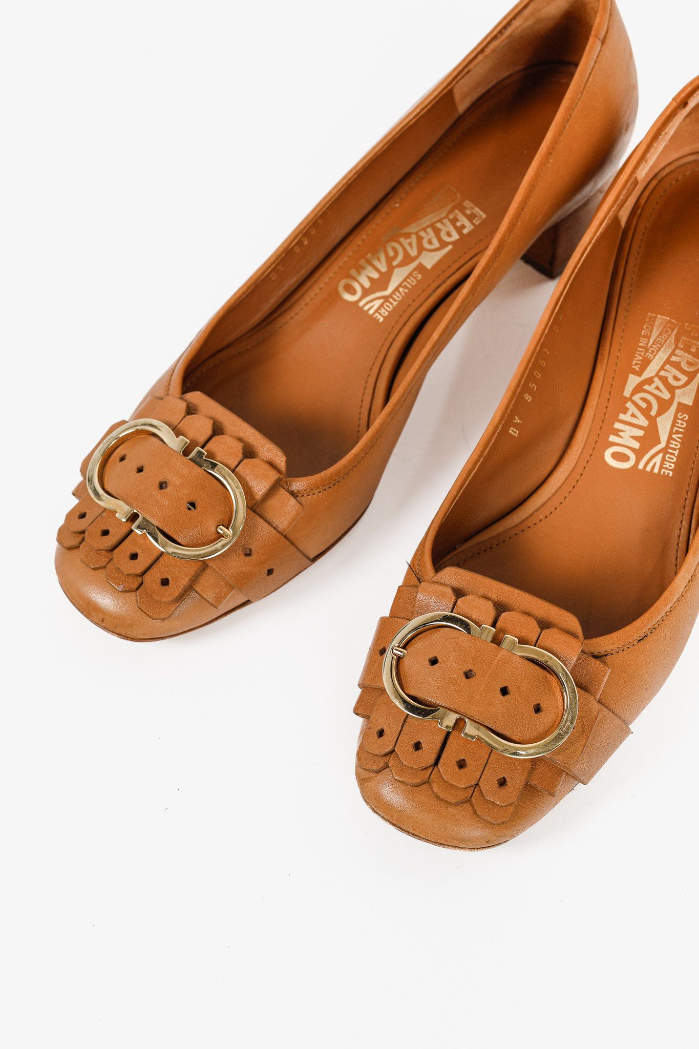 Salvatore Ferragamo Salvatore Ferragamo Elga Leather Fringe Gancini-Buckle Pumps Size US 8 / IT 38 - 6 Thumbnail