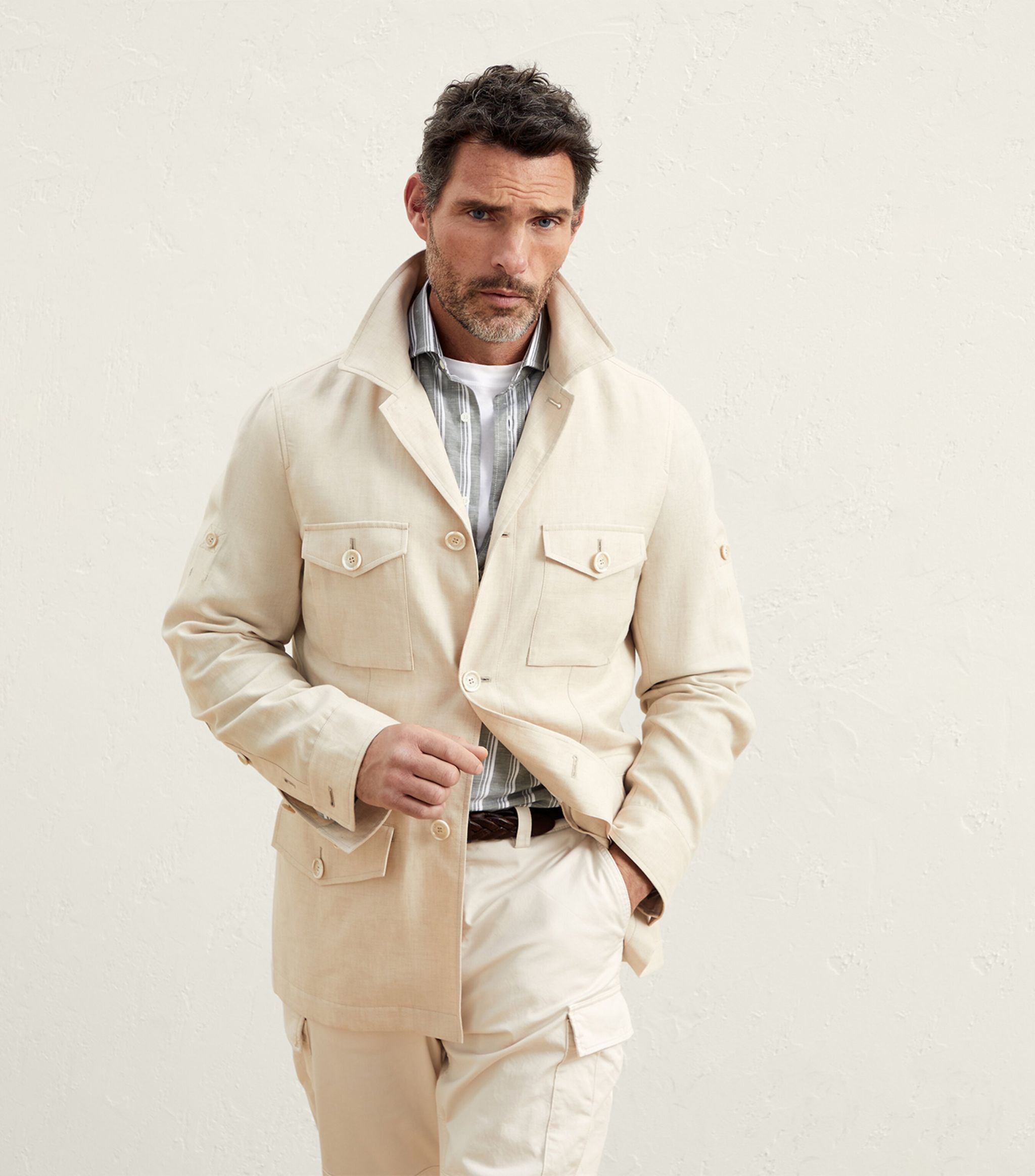 image of Brunello Cucinelli O1W1Db10524 Jacket In Light Beige, Men's (Size Small)