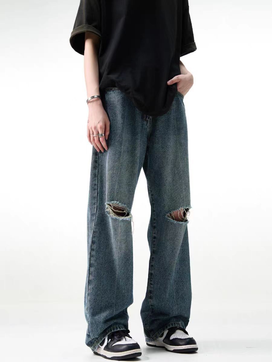 Japanese Brand × Jean Washed street baggy ripped knee jeans Size US 34 / EU 50 - 1 Thumbnail