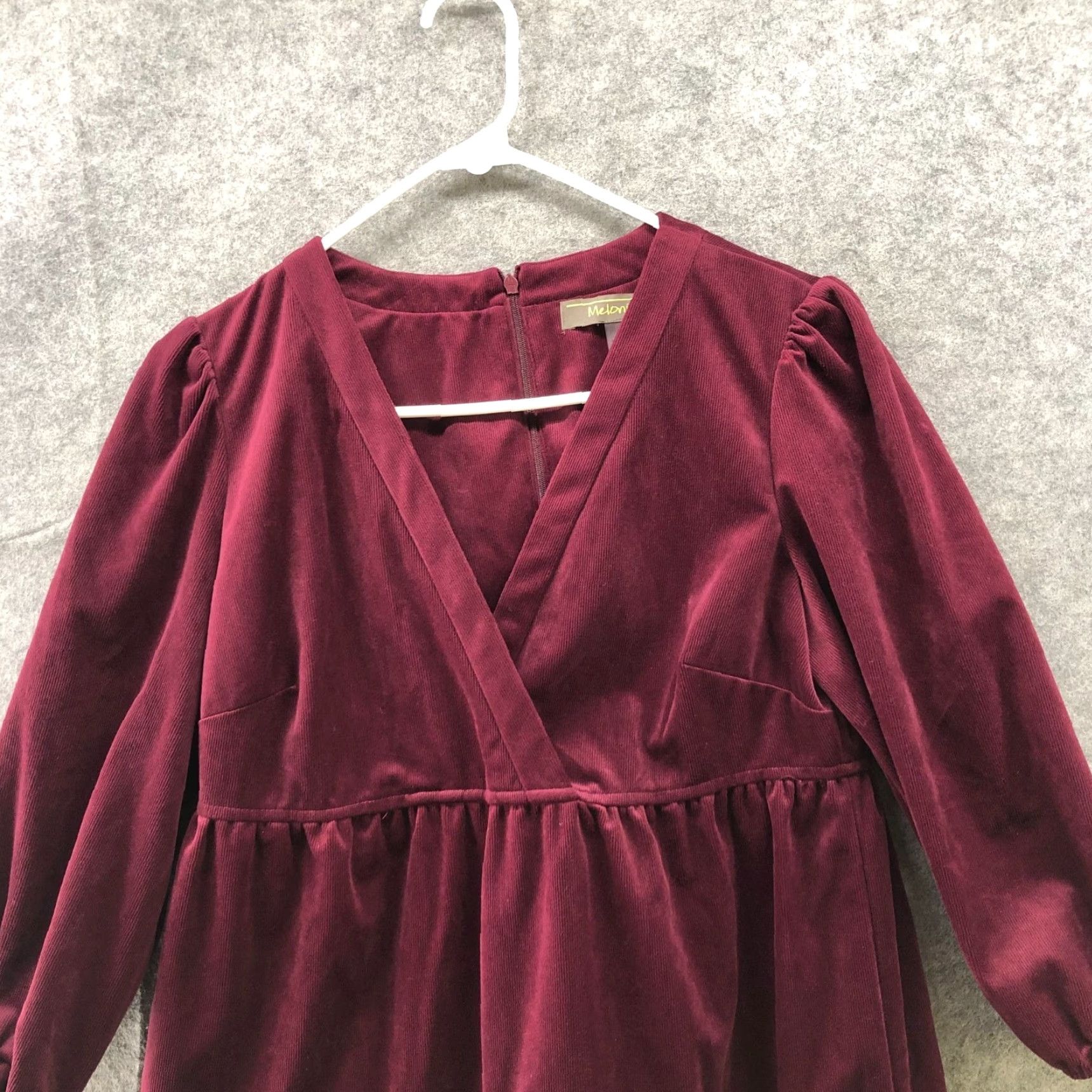 Vintage Melonie T Corduroy Dress Womens 6 Wine Burgundy Tiered V-Neck 3/4 Sleeve Dress Size M / US 6-8 / IT 42-44 - 3 Thumbnail