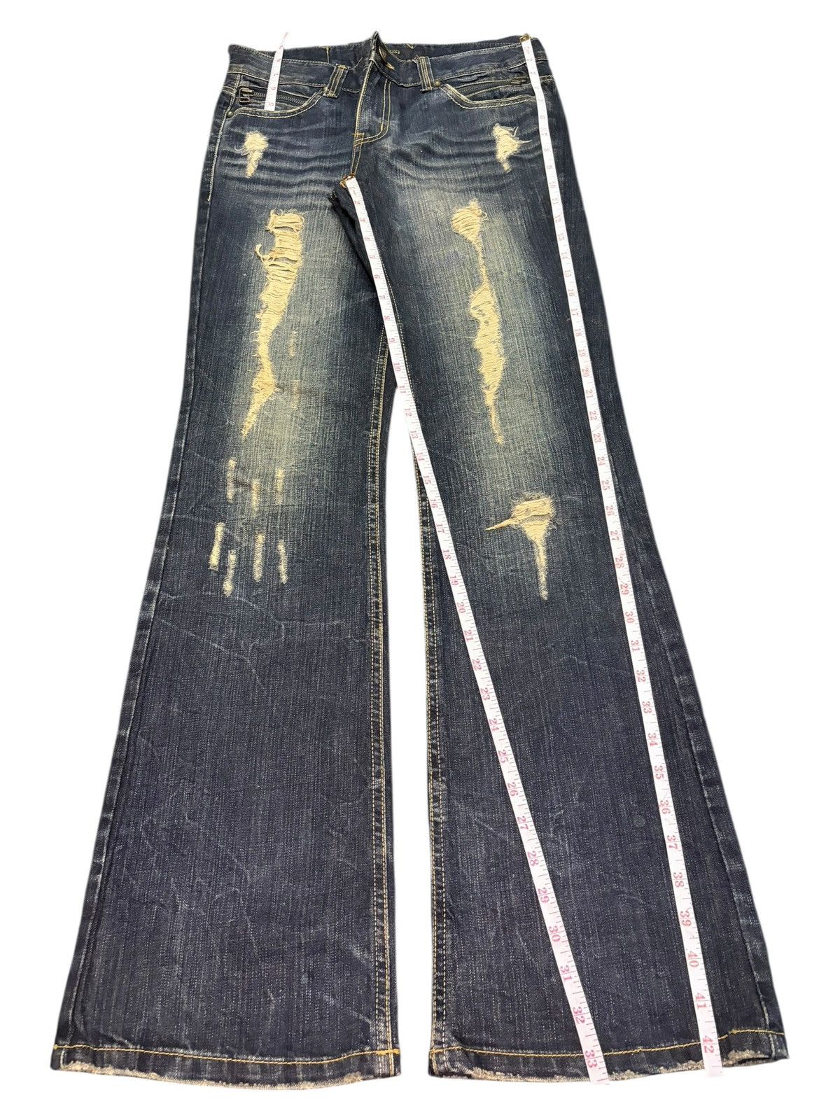 If Six Was Nine Vintage Japanese Lagust Rusty Wash Distress Flare Jeans Size 29" - 7 Thumbnail