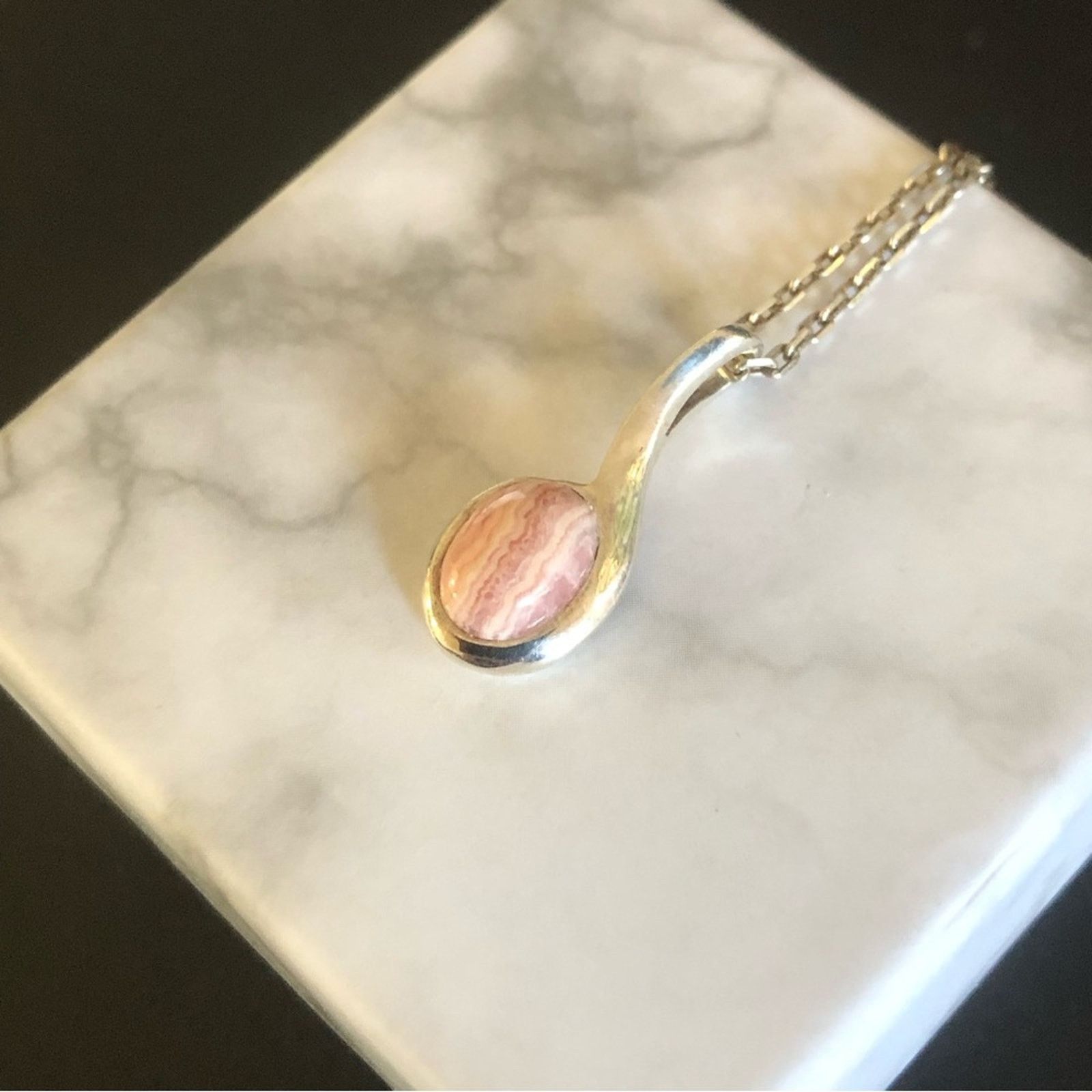 Jewelry Rhodochrosite oval stone 925 swirl pendant necklace Size ONE SIZE - 7 Thumbnail