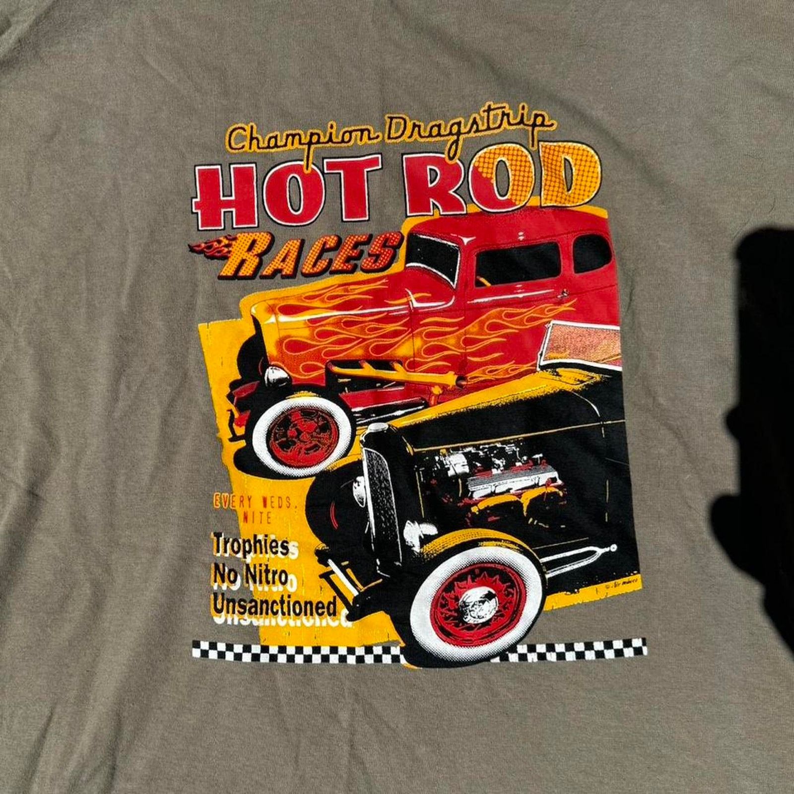 Gildan × Harley Davidson × Vintage Vintage 90s Hot Rod Car Dragstrip brown Tshirt Size US XL / EU 56 / 4 - 2 Thumbnail