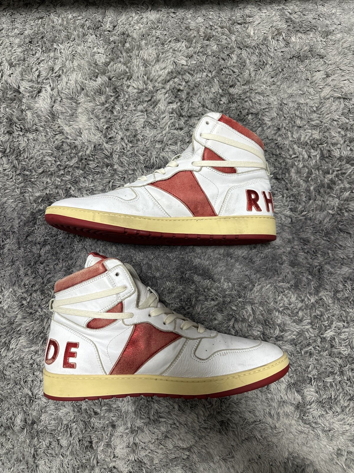 Rhude Rhude White/Red leather BBall Hi Top Sneaker Size US 11 / EU 44 - 2 Thumbnail
