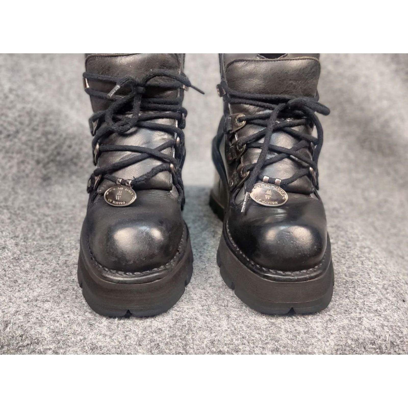 New Rock New Rock Black Leather Boots with metallic heel hole lace Size US 10 / IT 40 - 6 Thumbnail