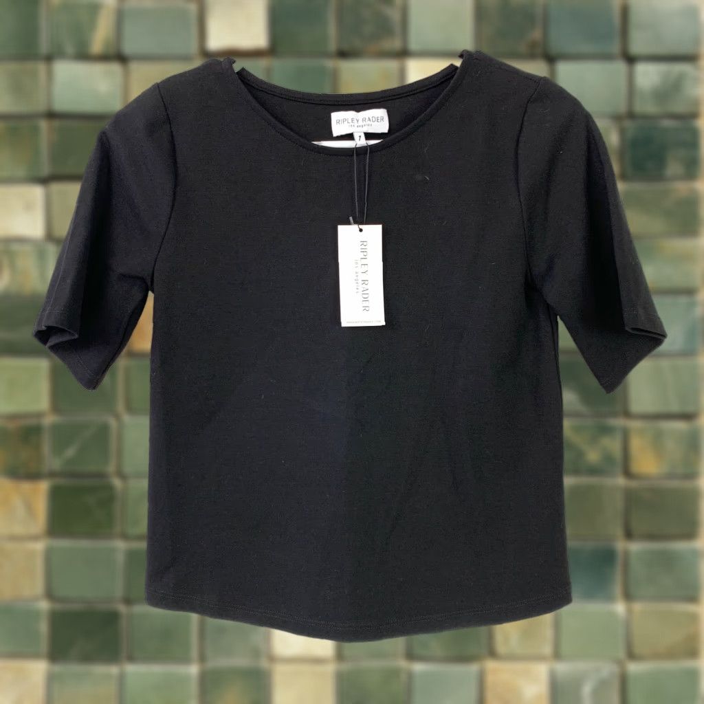 Black Halo Ripley Rader Black Short Sleeve Ponte Shirt Top XS NWT Women Casual Business Basic Stretch Cotton Blend Knit T-Shirt Top Size XS / US 0-2 / IT 36-38 - 1 Thumbnail