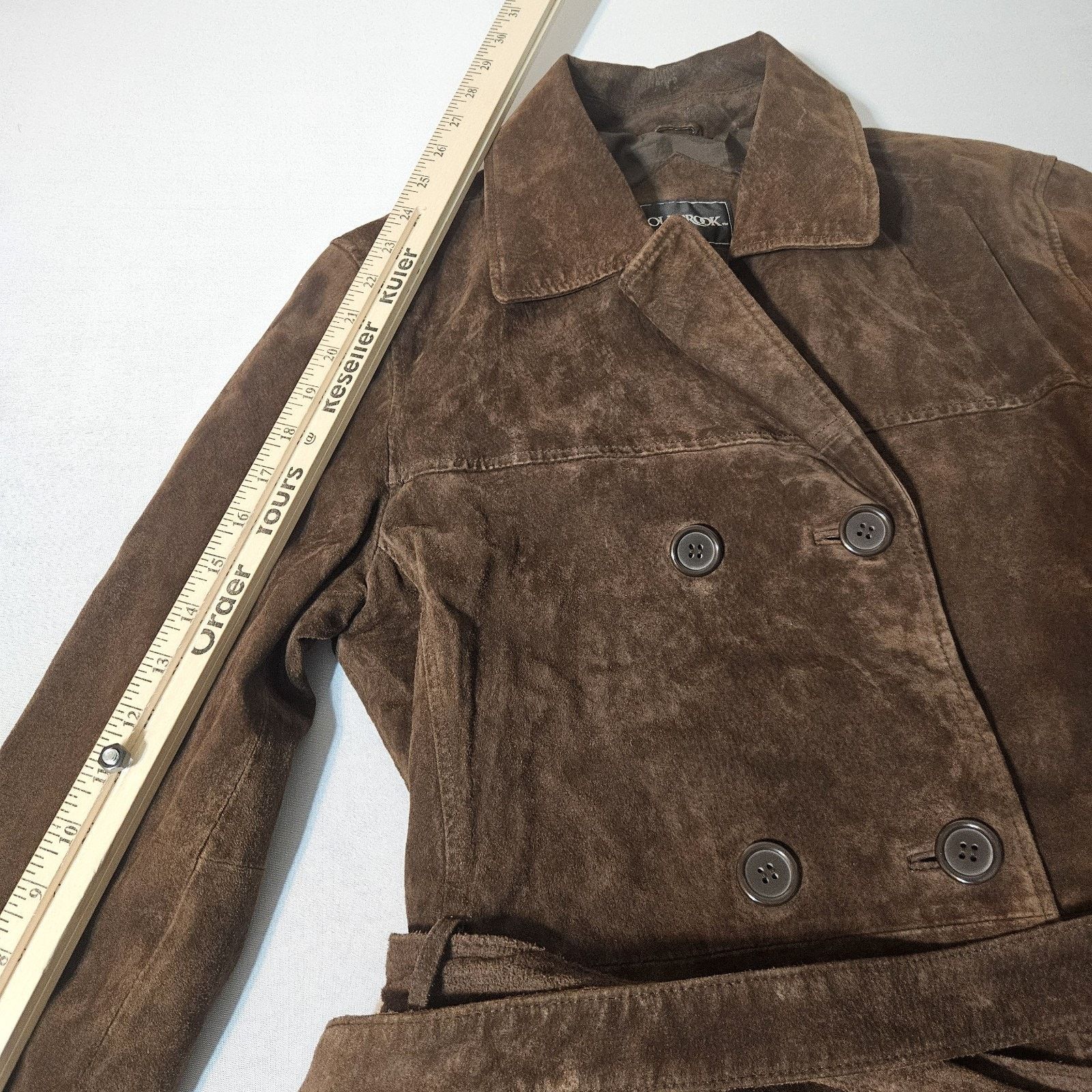 Outclass OUTBROOK Women's Suede Leather JACKET 8/10 Belt 6-Button Size M / US 6-8 / IT 42-44 - 6 Thumbnail