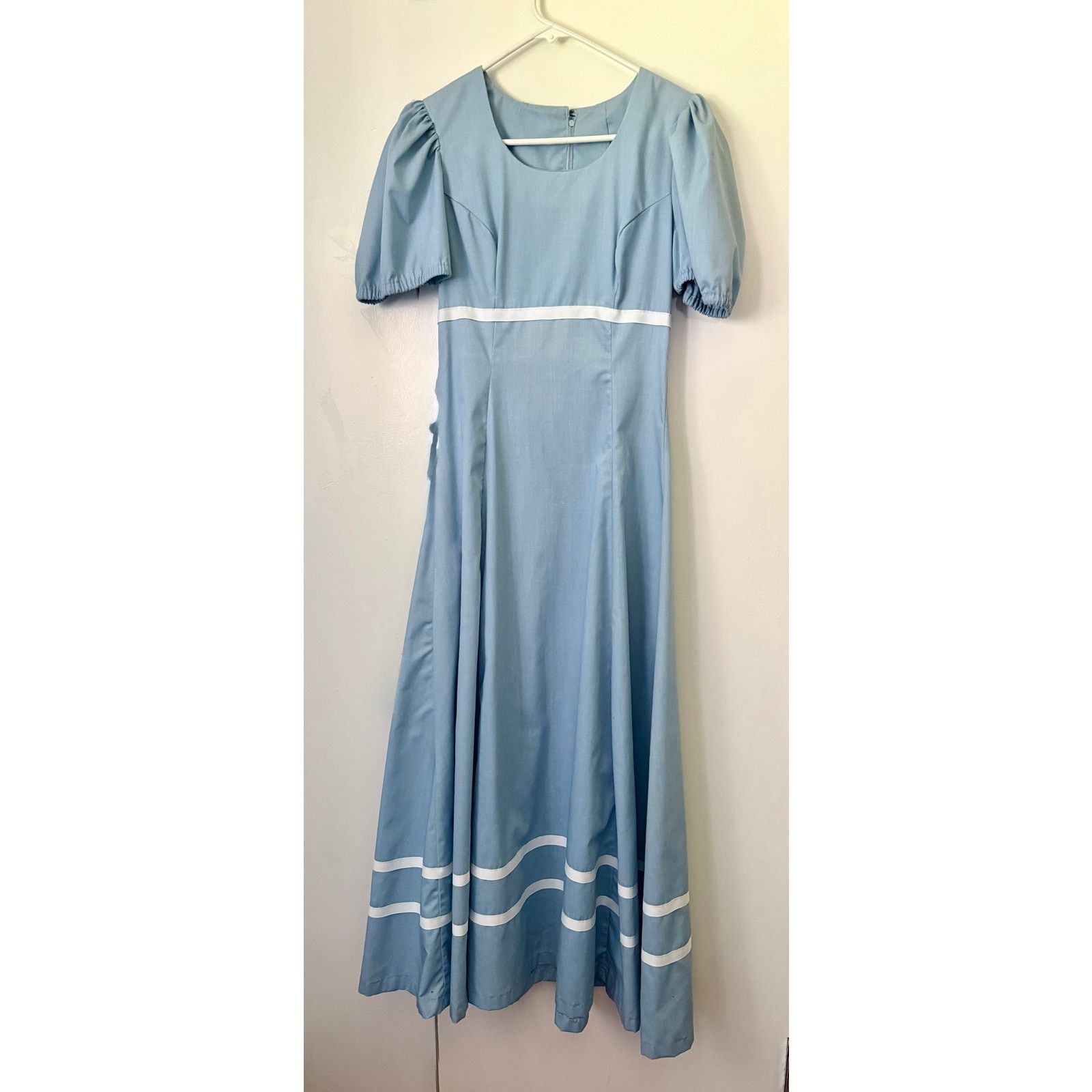 Vintage Blue Empire Waist Puff Sleeve Prairie Dress X-Small