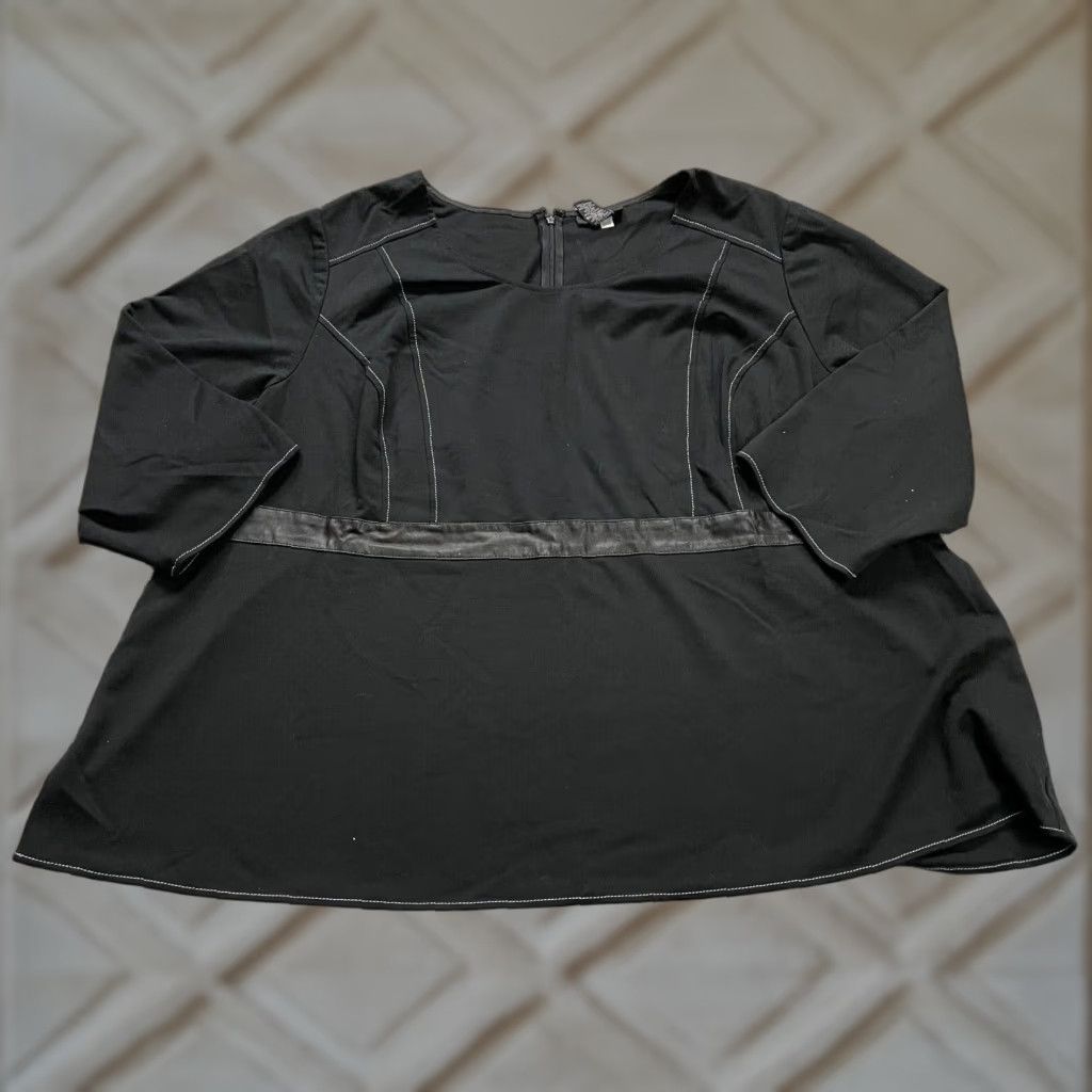 Vintage Black Label Blouse Shirt Womens 3XL Tunic 3/4 Sleeve Round Neck Knit Polyester Rayon Spandex Zipper Black Casual Workwear Flattering Classic Size XXL / US 16-18 / IT 52-54 - 1 Thumbnail