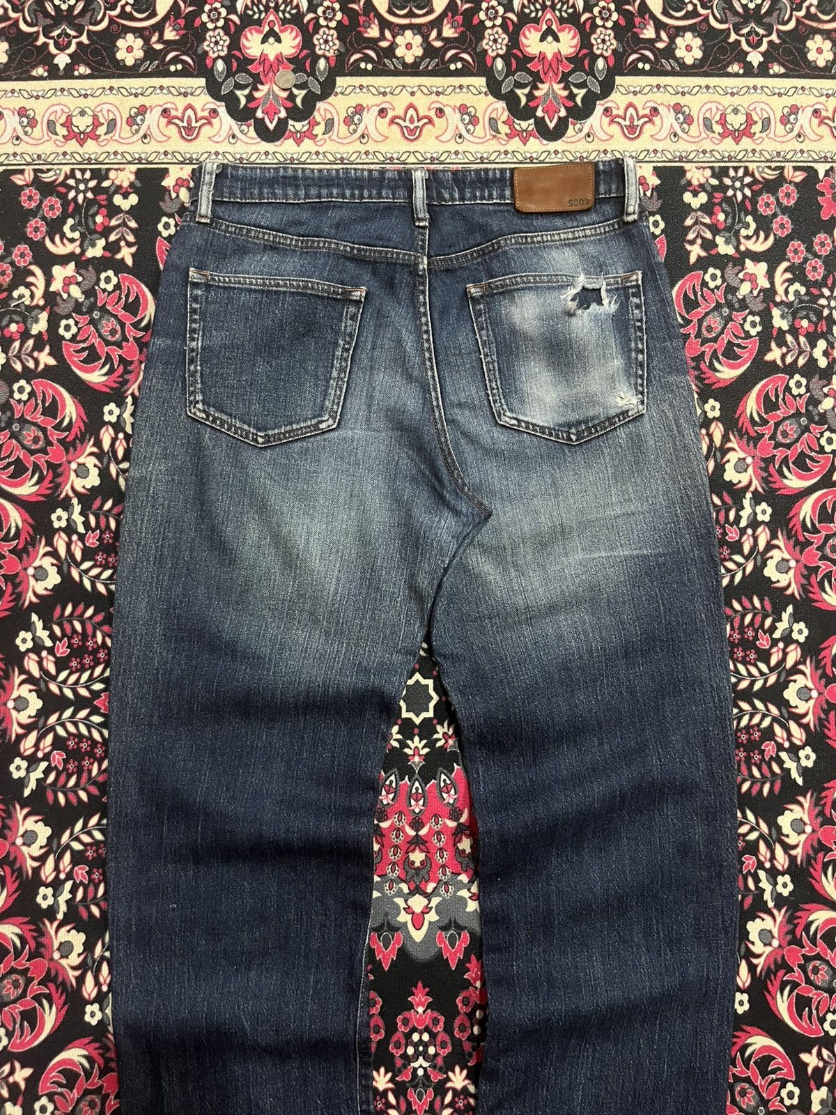 Jun Takahashi ⚡️Vintage⚡️Uniqlo UJ Dark Blue Washed Distressed Frayed Jeans Size US 33 - 6 Thumbnail
