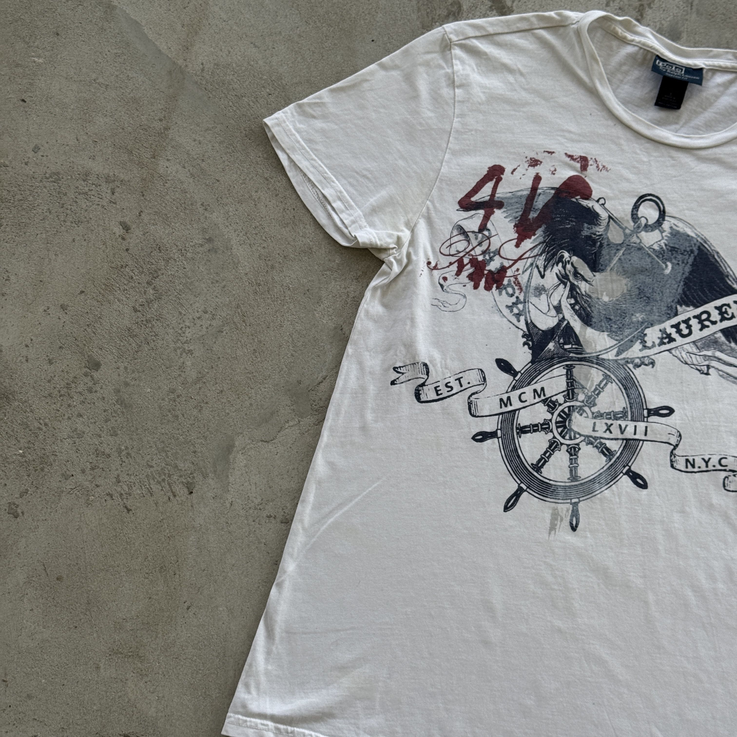 Polo Ralph Lauren Polo Ralph Lauren White Graphic T-Shirt Nautical Anchor S Size US S / EU 44-46 / 1 - 3 Thumbnail