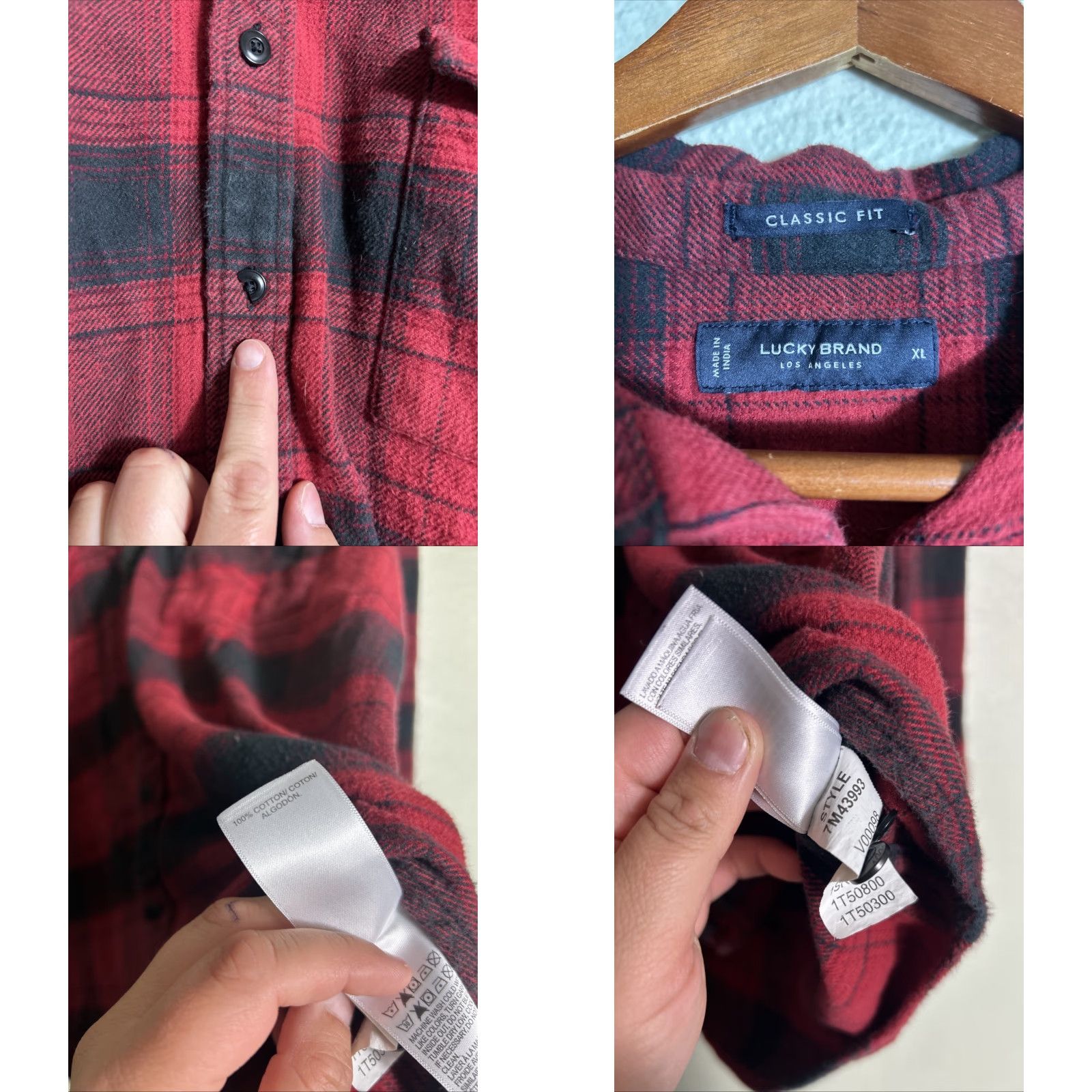 Lucky Brand Lucky Brand Mens XL Classic Fit Flannel Shirt Red Black Plaid Flaws Buttons Size US XL / EU 56 / 4 - 8 Thumbnail