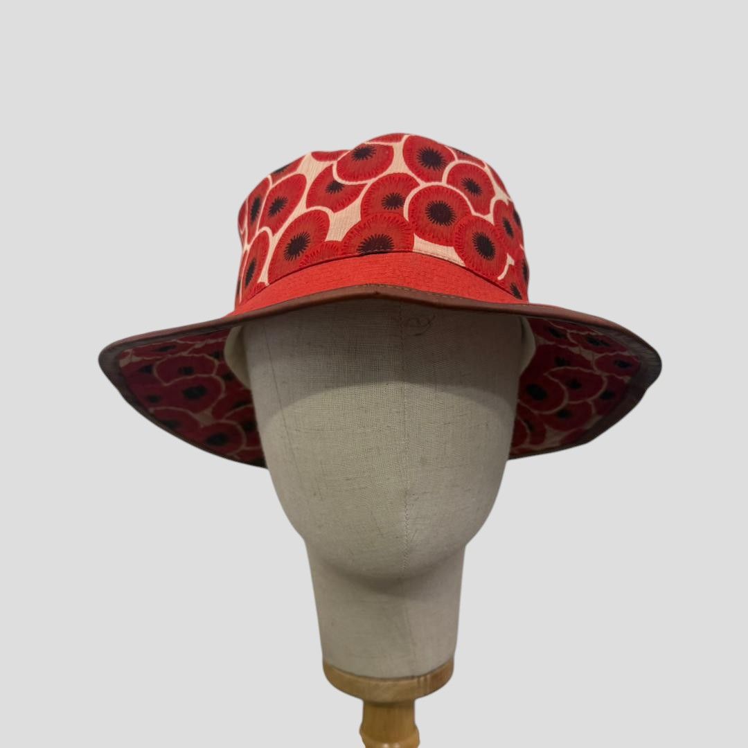 Hermes Vintage HERMES Red Orange Poppi Design Bucket Hat Size 58 Size ONE SIZE - 3 Thumbnail