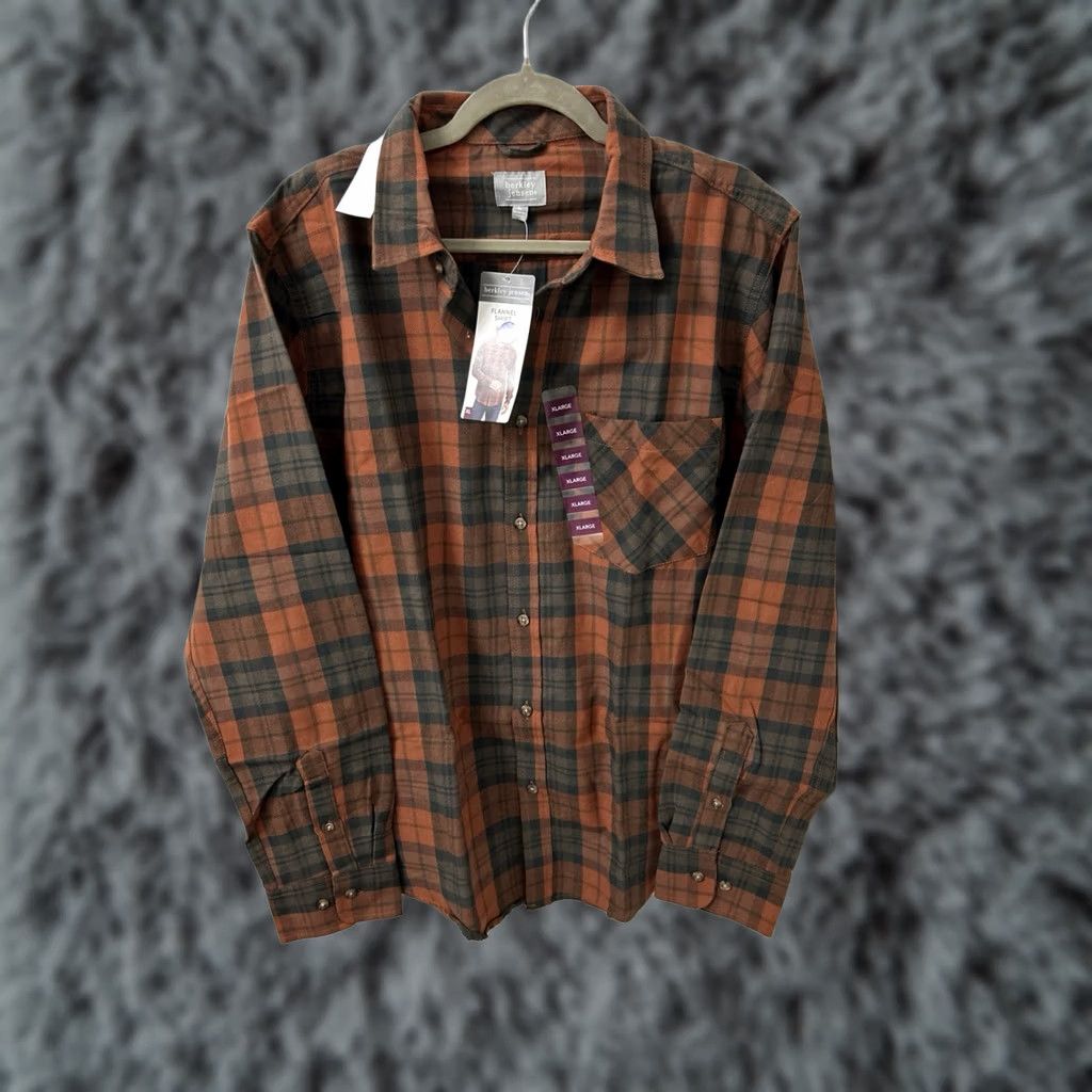 Vintage Berkley Jensen Flannel Shirt Mens XL Orange Plaid Button-Down Long Sleeve NWT Size US XL / EU 56 / 4 - 1 Thumbnail