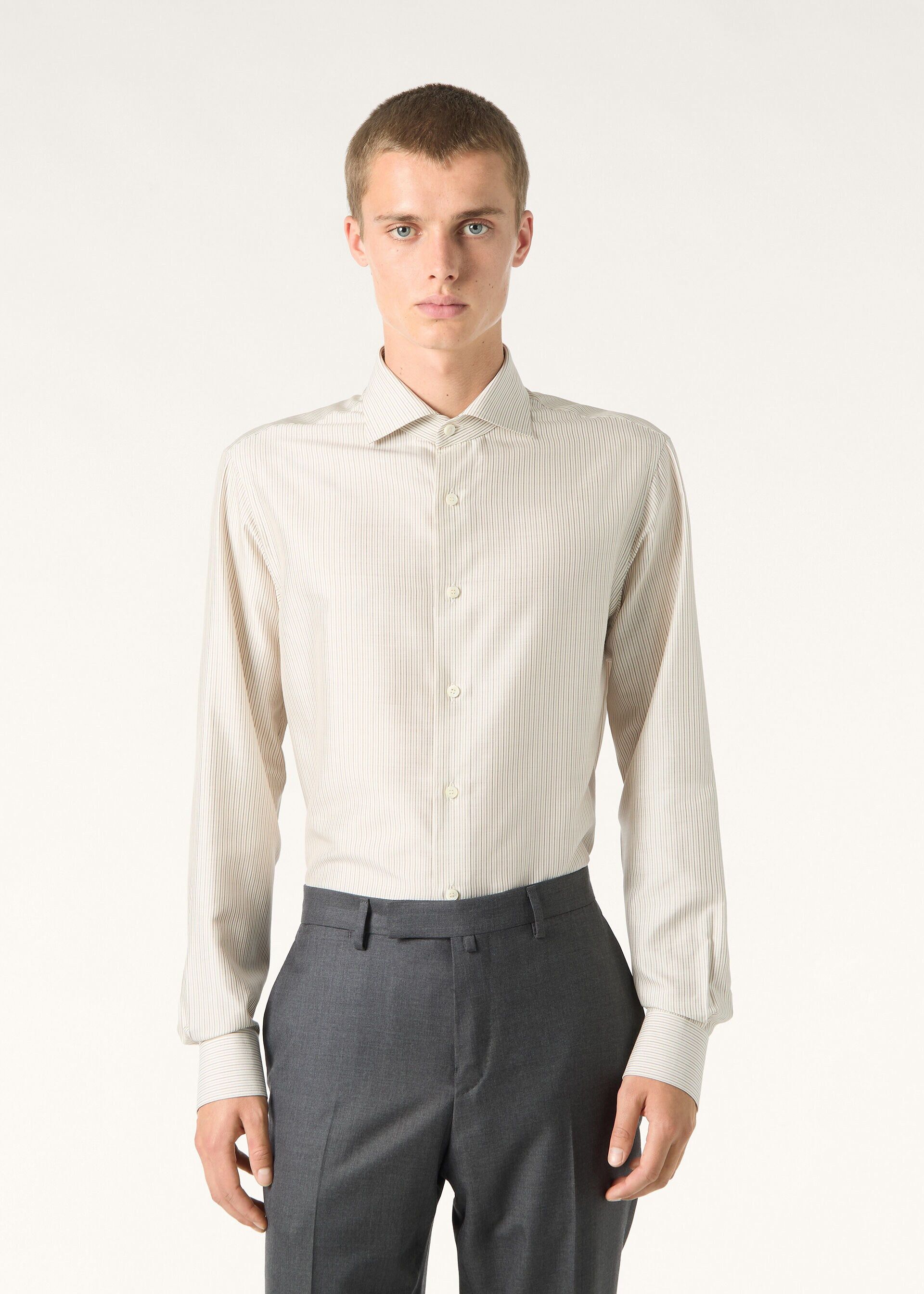 Loro Piana os11x0326 FAQ9820 Filippo Shirt in Taupe Shades Stripes Size US S / EU 44-46 / 1 - 4 Thumbnail