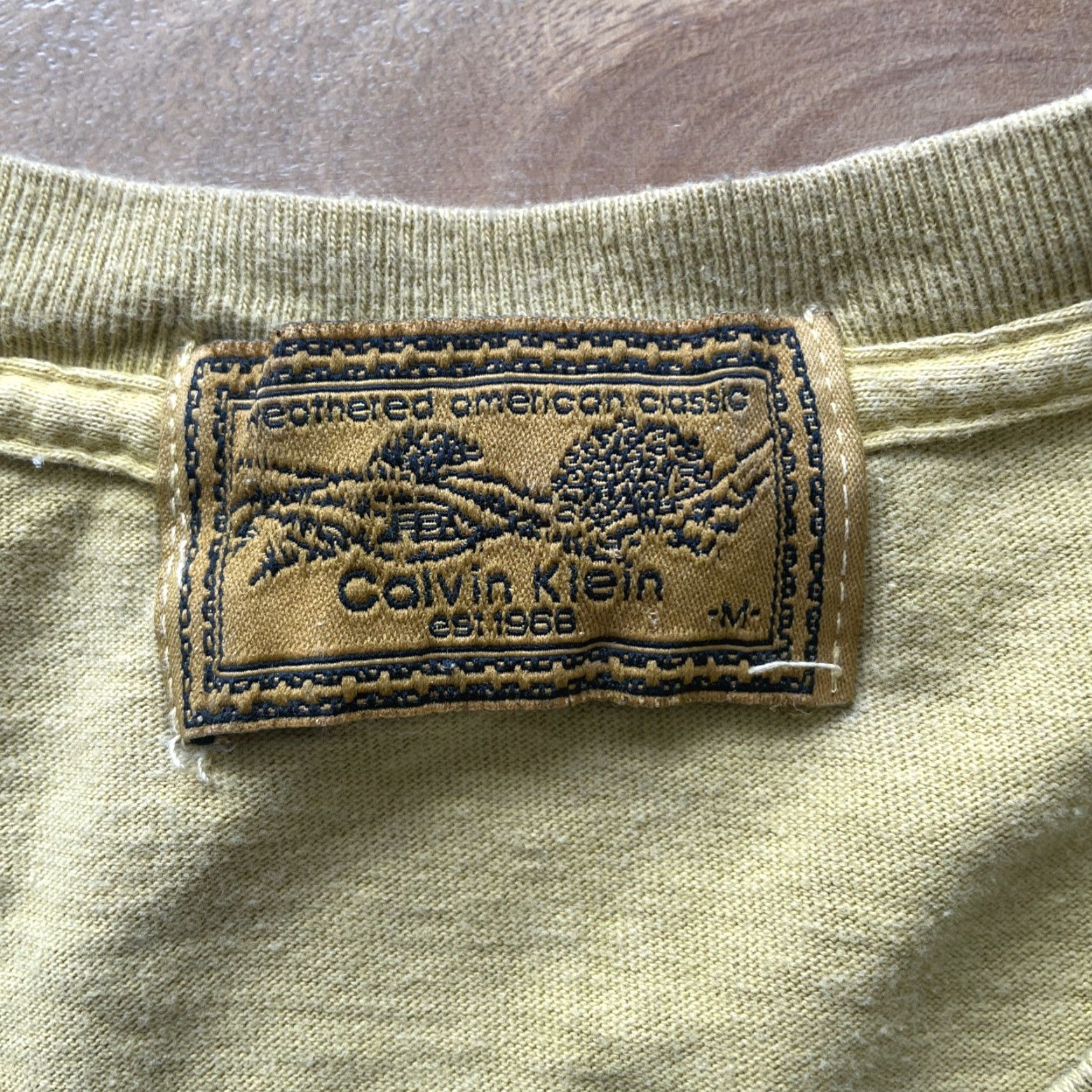 Calvin Klein VINTAGE Calvin Klein Baggy T-Shirt Mens Medium Yellow 1980s Cotton Short Sleeve Basic Tee Grunge 44 Chest Size US M / EU 48-50 / 2 - 2 Thumbnail