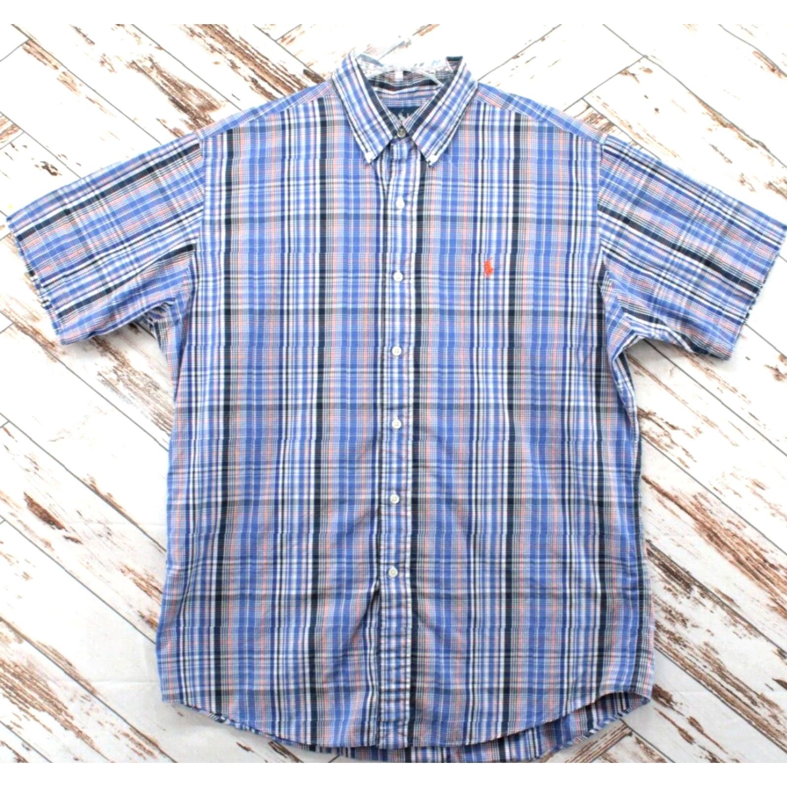 Polo Ralph Lauren VINTAGE Polo Ralph Lauren Shirt Mens L Blue Custom Fit Plaid Shortsleeve Button-Up Size US L / EU 52-54 / 3 - 2 Thumbnail