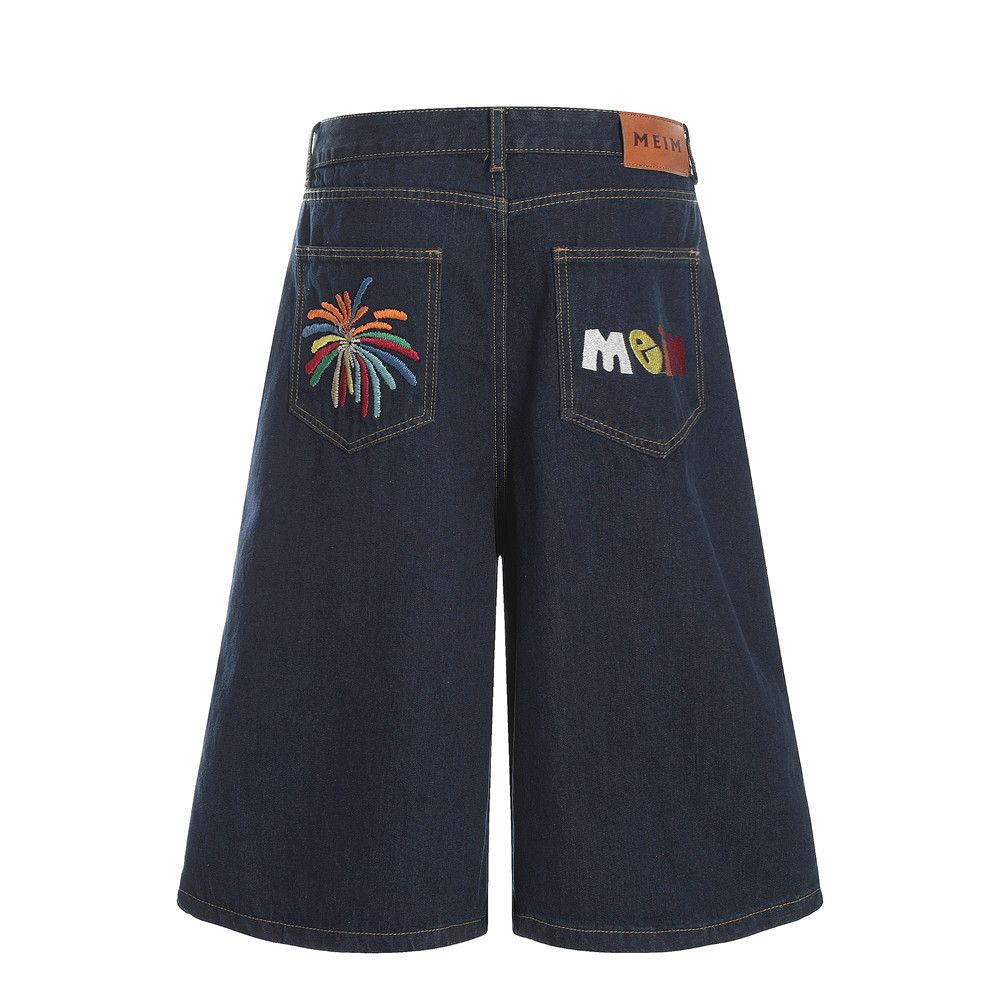 Japanese Brand × Vintage Men's loose casual washed fireworks embroidered denim shorts Size US 32 / EU 48 - 1 Thumbnail