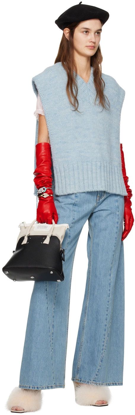 Maison Margiela o1y0625 V-neck Sleeveless Sweater in Sky Blue Size S / US 4 / IT 40 - 4 Thumbnail