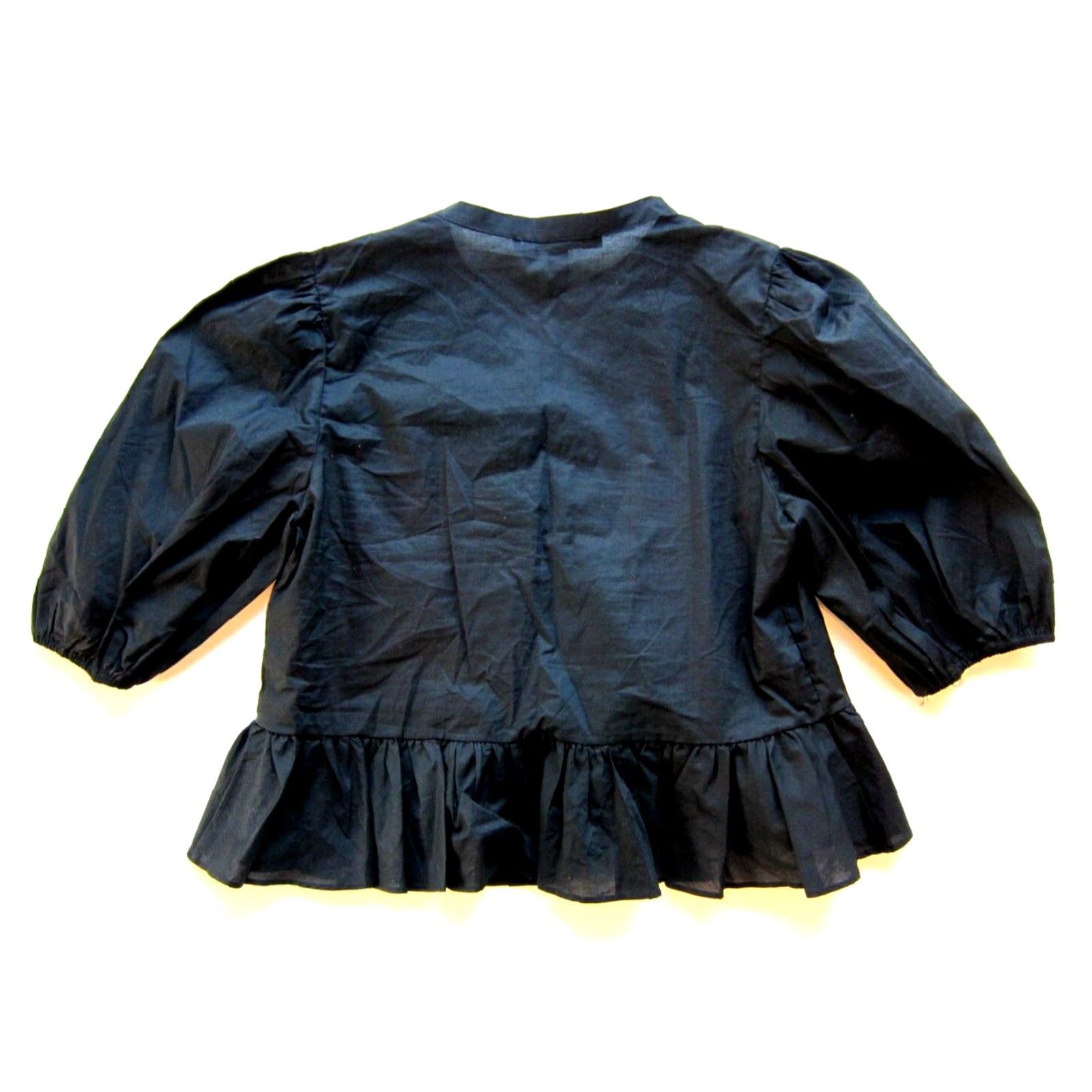 Vintage VINTAGE Andrew Marc New York Cotton Black Button Down V-Neck Ruffle Puff Sleeve Blouse S Size S / US 4 / IT 40 - 2 Thumbnail
