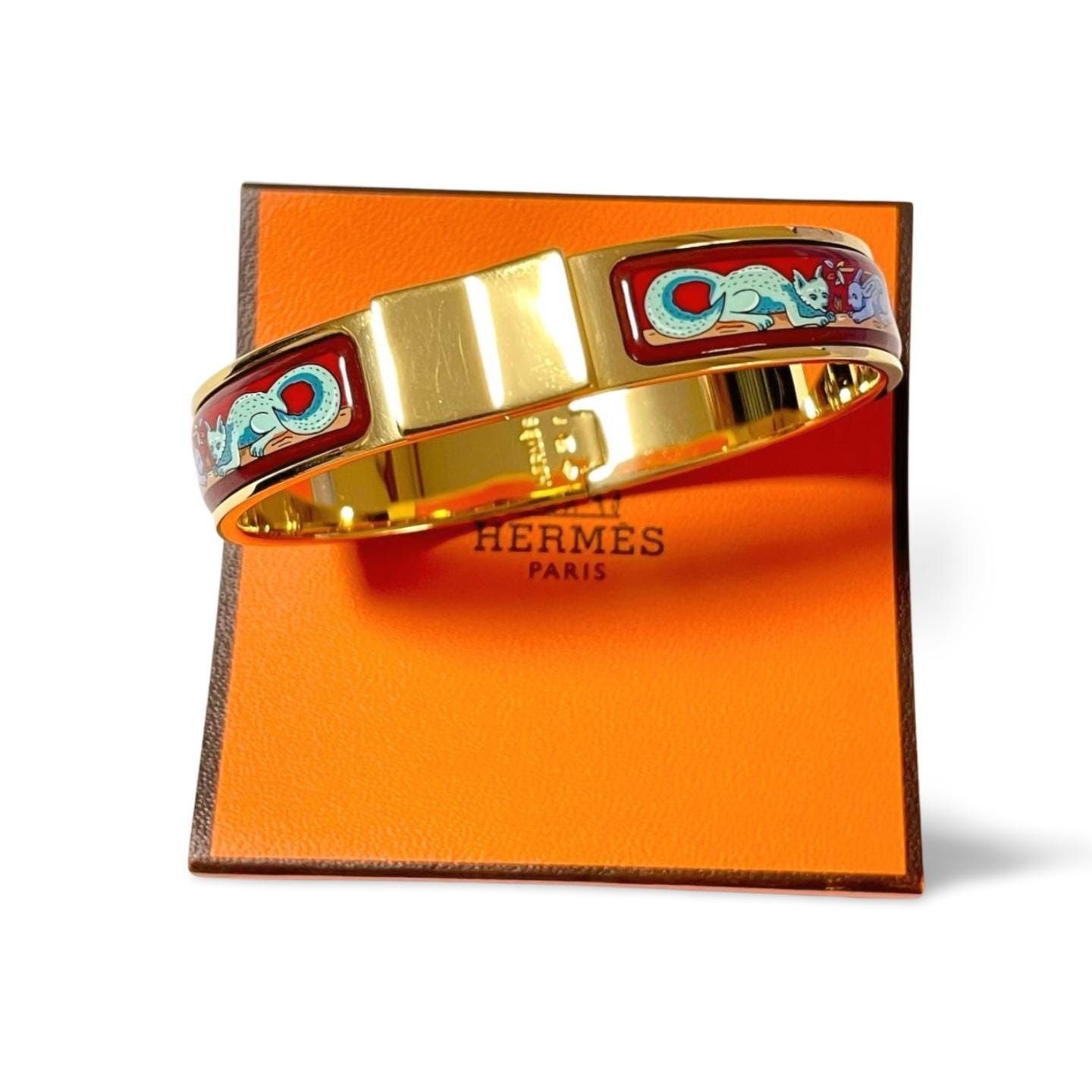 Hermes Vintage Hermes cloisonne enamel golden bangle, rabbit,fox Size ONE SIZE - 2 Thumbnail