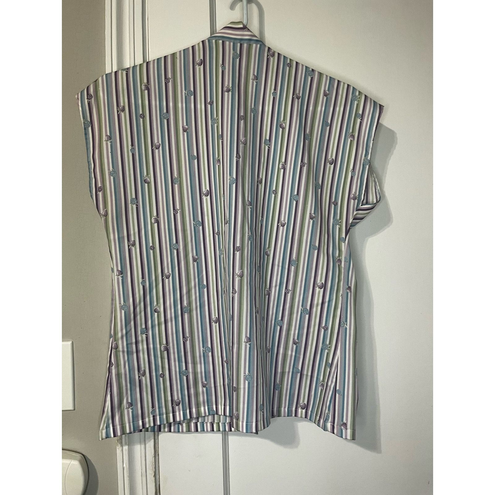 Vintage Vintage 70s Striped Purple Blue Top Berry Bow Blouse Large Size L / US 10 / IT 46 - 2 Thumbnail