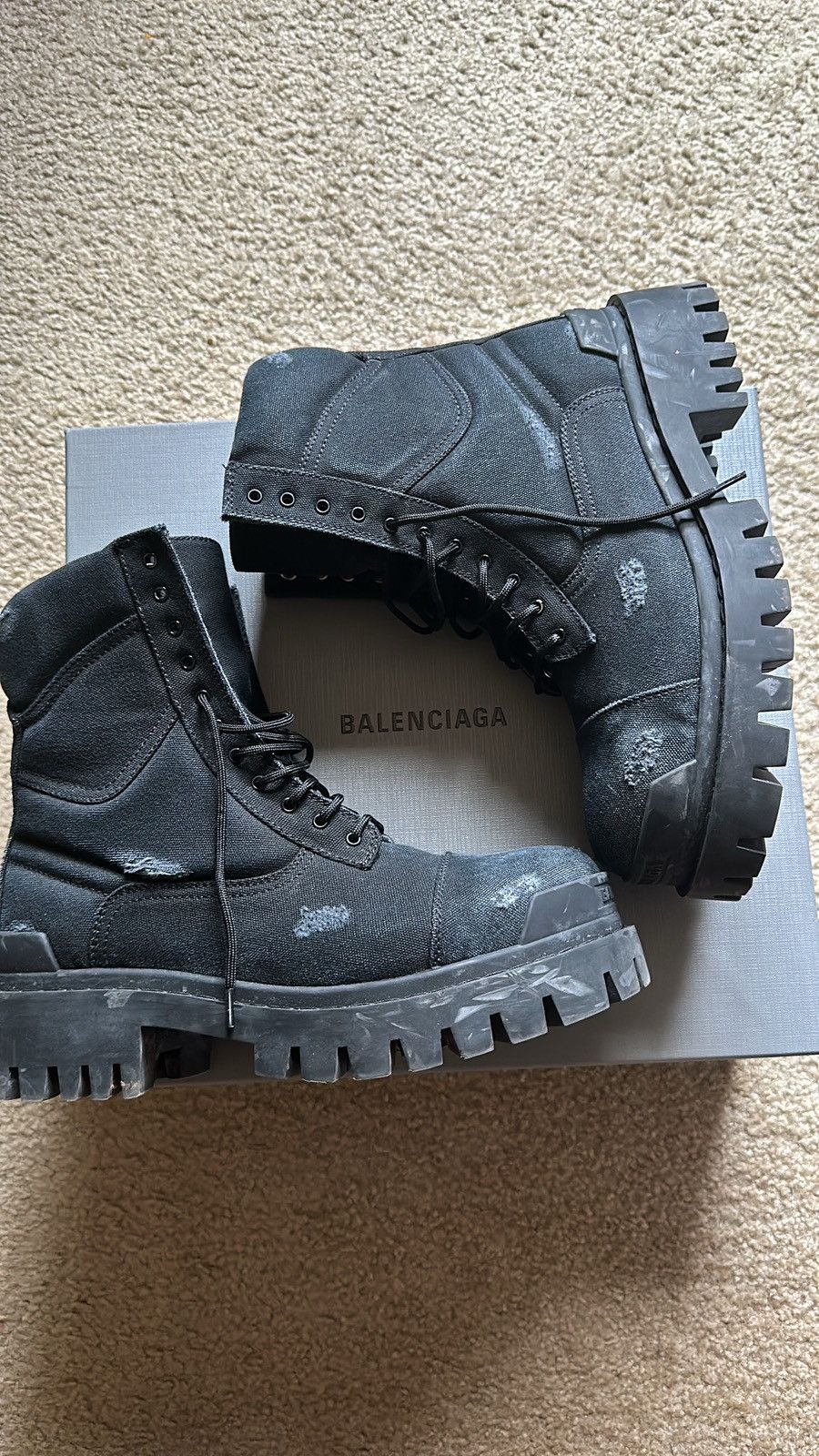 Balenciaga Canvas Distressed Strike Boots