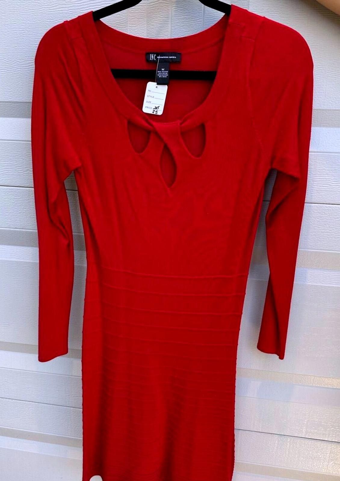 Designer Red Long Sleeve Cutout Dress By INC Size M / US 6-8 / IT 42-44 - 1 Thumbnail