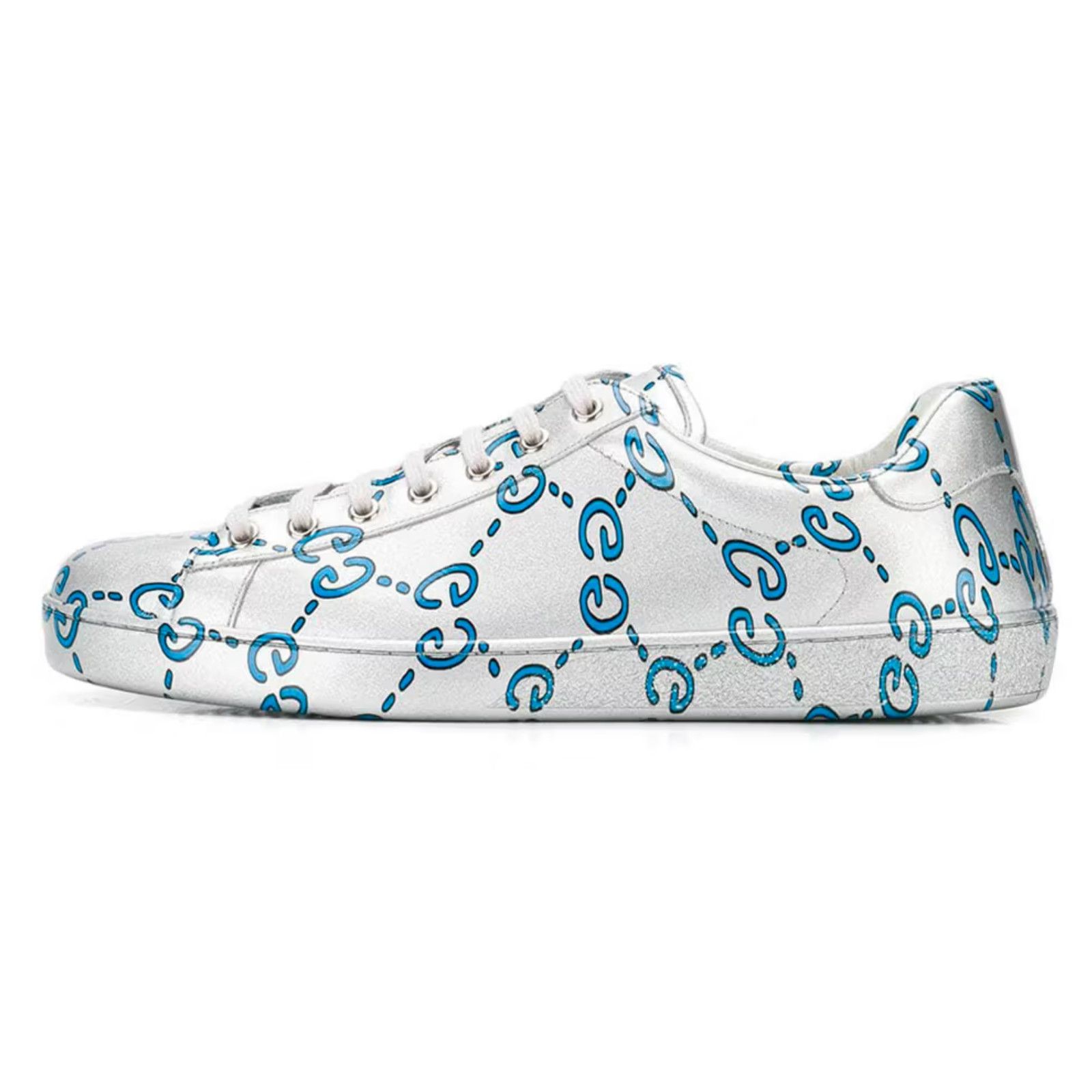Gucci Gucci New Ace Silver Blue Ghost GG Leather Sneakers 9.5/10.5 Size US 10.5 / EU 43-44 - 12 Thumbnail