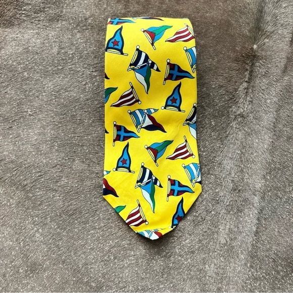 Polo by Ralph Lauren Yellow Silk Burgee Flags Nautical Tie V