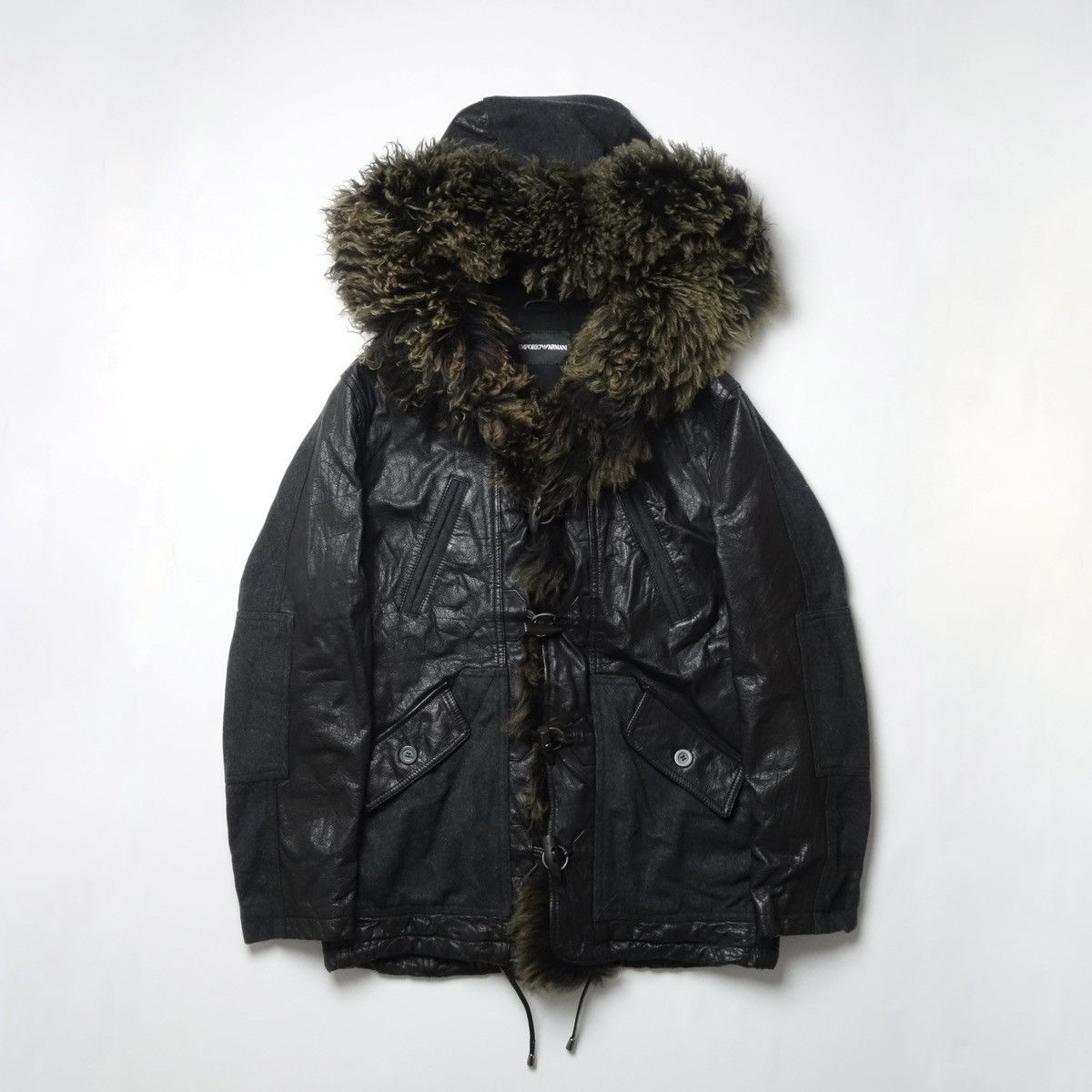 Emporio Armani FW2008 EMPORIO ARMANI Buffalo Fur Leather × Wool Long Jacket Size US M / EU 48-50 / 2 - 1 Thumbnail