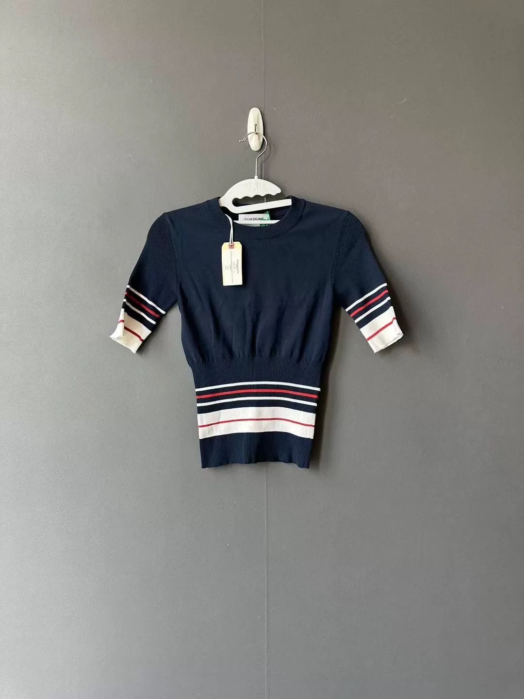 Thom Browne thom browne navy striped knit short sleeve Size US S / EU 44-46 / 1 - 1 Thumbnail