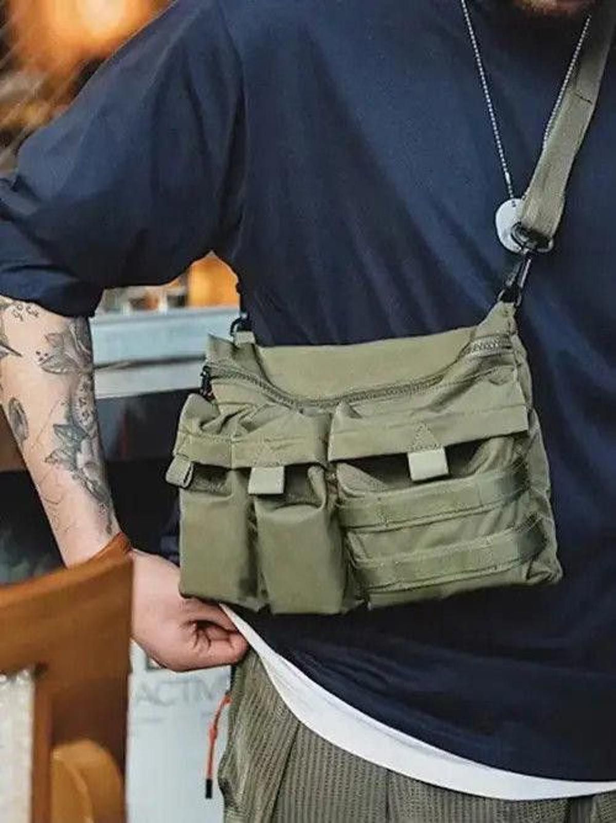 Military Khaki Shoulder Crossbody Bag in Green, Men's