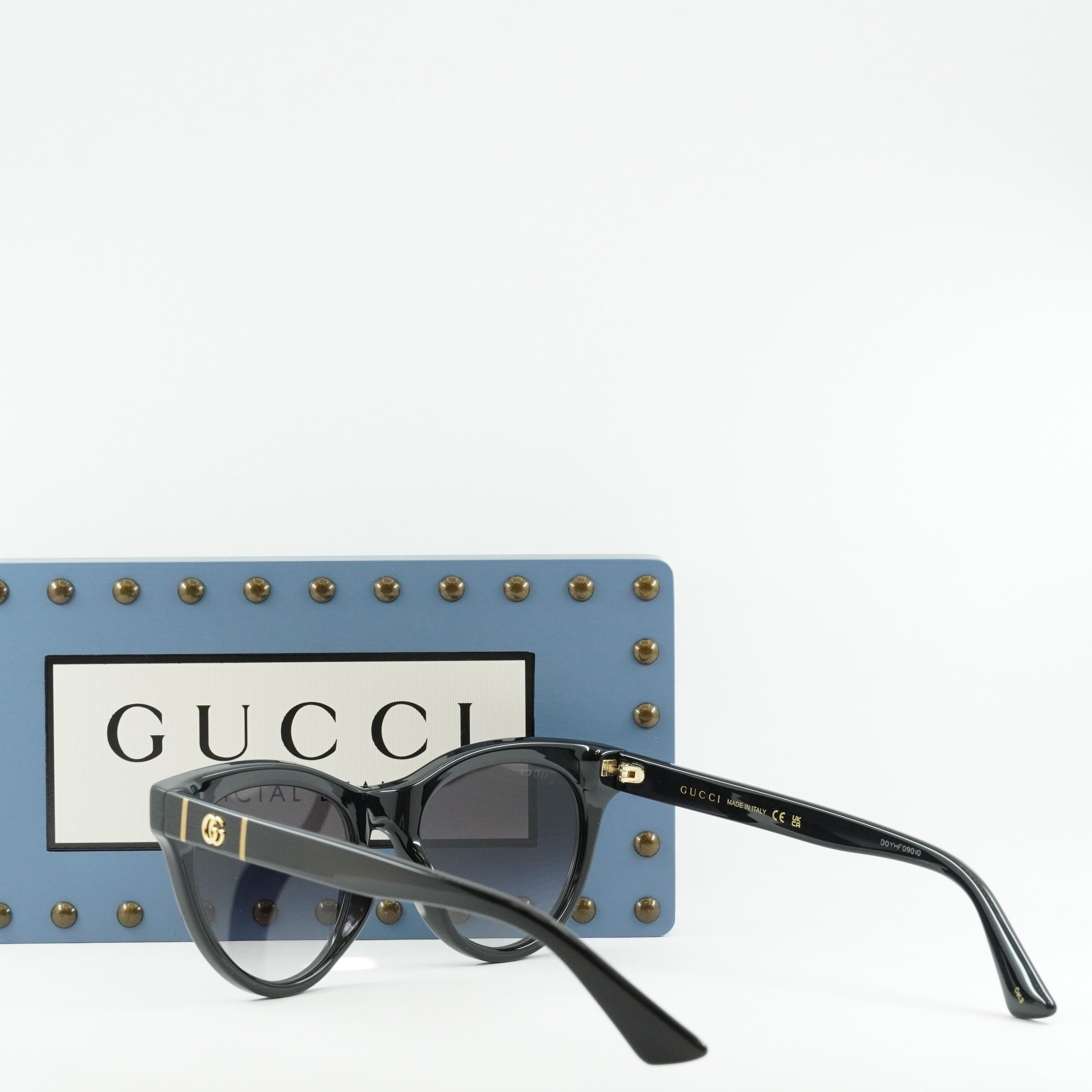 Gucci GG0763S 001 Women Sunglasses Black Cat Eye Frame, Grey Lenses Gucci GG0763S Designer Reading Glasses Gloss Black Gold Cat  main image 3