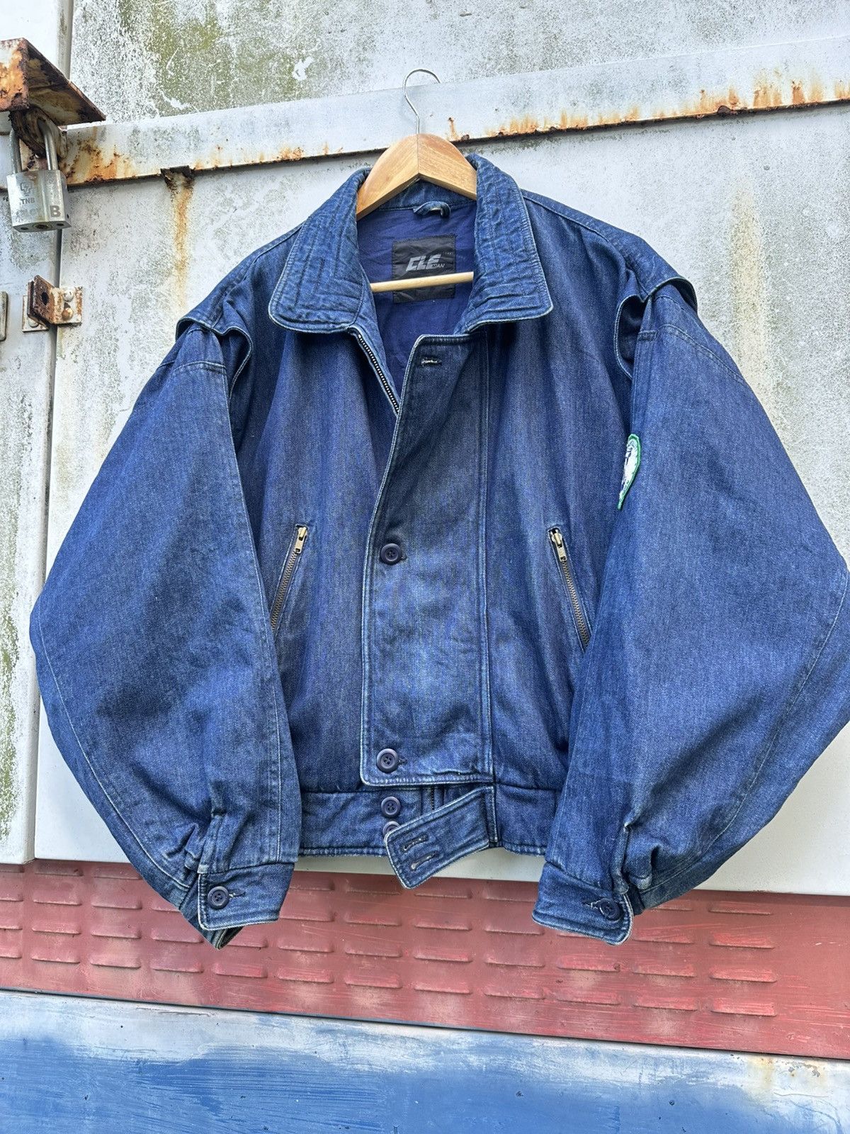 Vintage 👹Vintage Cle Man Baggy Denim Bomber Jacket Size US L / EU 52-54 / 3 - 6 Thumbnail