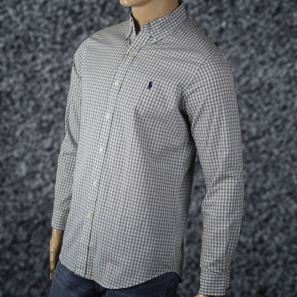Ralph Lauren Ralph Lauren Grey Checked Classic Long Sleeve Dress Shirt Navy Pony NWT XL Size 46R - 1 Preview
