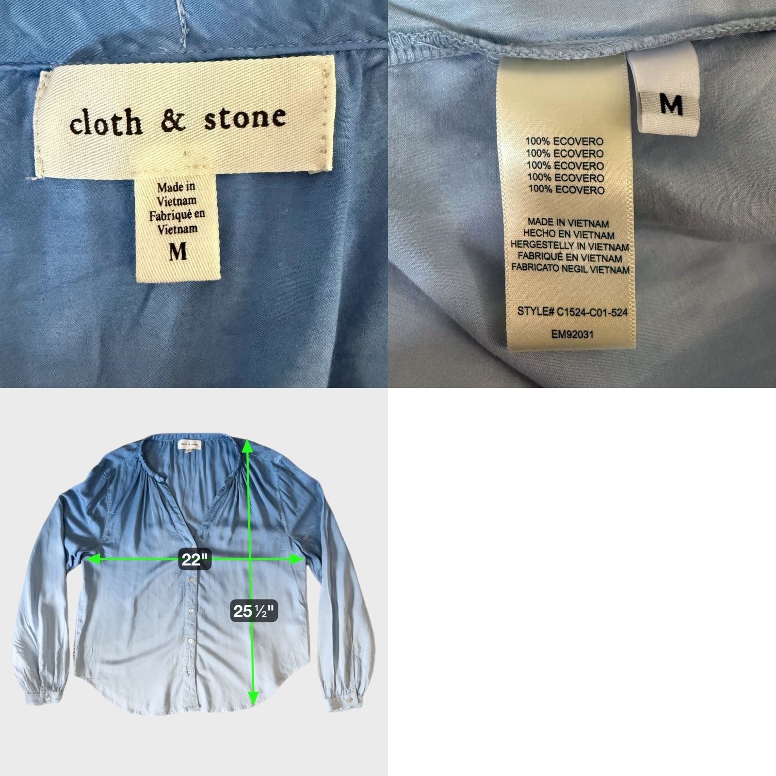 CLOT Cloth & Stone Blouse Blue Ombre Shirred Button-Up Shirt Top Women M Shirt Size M / US 6-8 / IT 42-44 - 8 Thumbnail