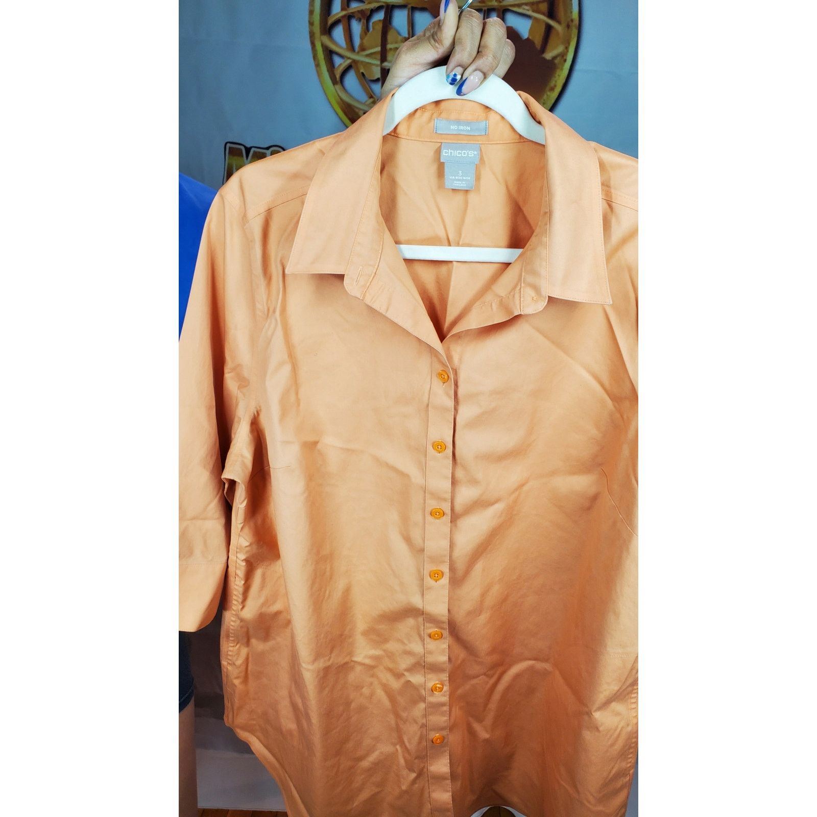 Chicos Chicos Orange No Iron Tunic Button Down Shirt 3 Size XXL / US 16-18 / IT 52-54 - 8 Thumbnail