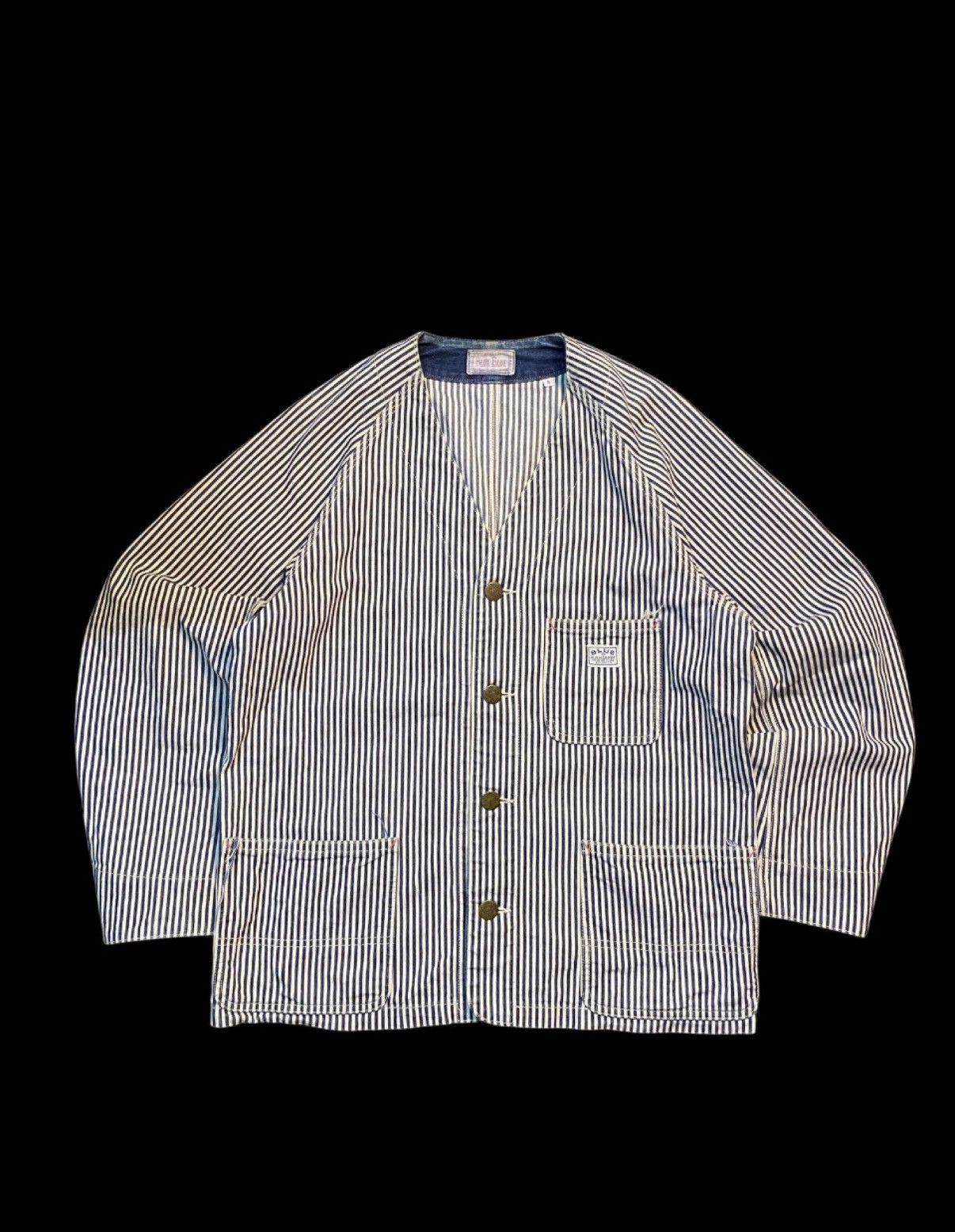 Blue Blue Japan VINTAGE BLUE BLUE JAPAN HICKORY STRIPE COLLAR LESS BUTTON UP Size US L / EU 52-54 / 3 - 1 Thumbnail