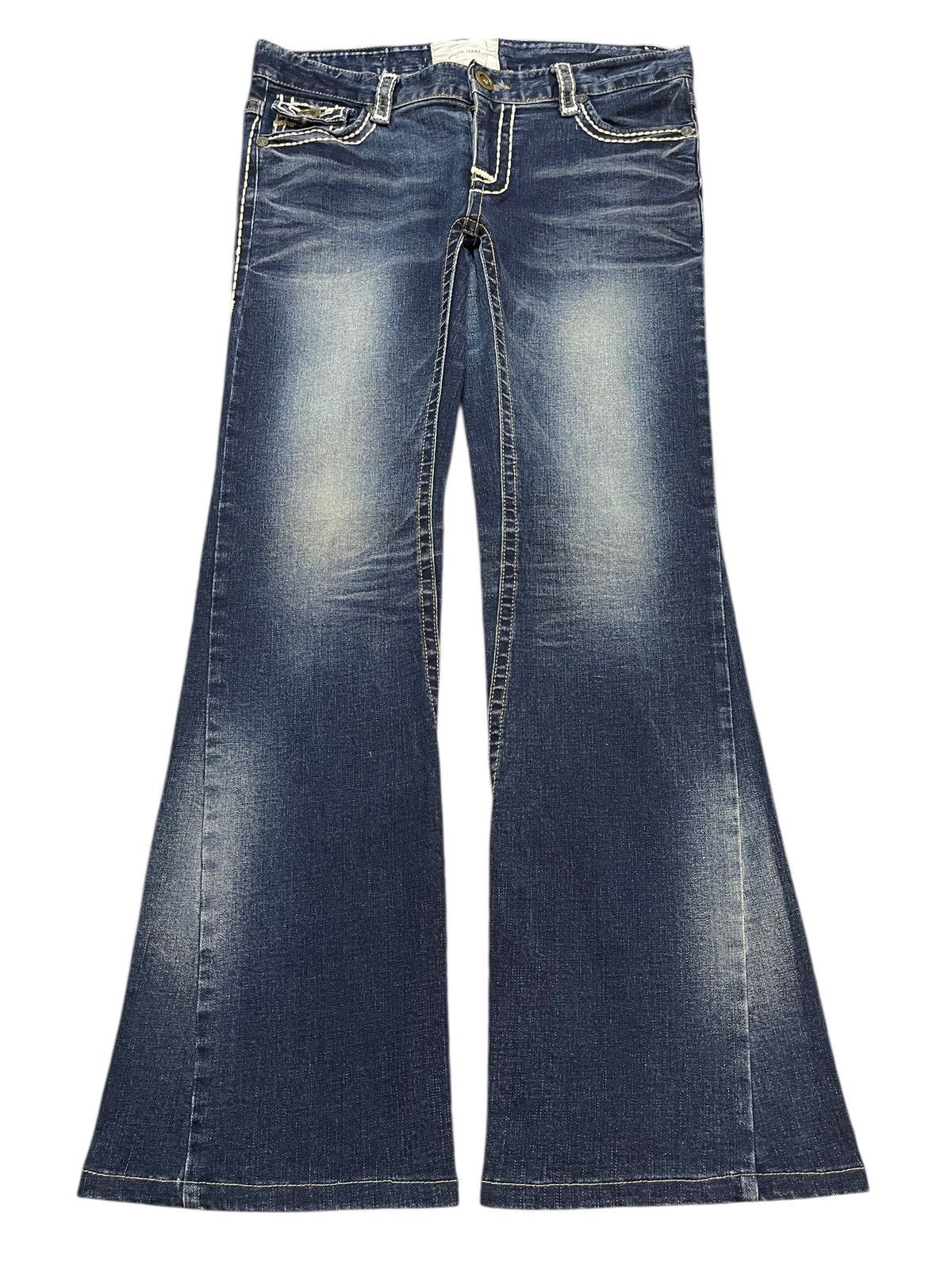 If Six Was Nine Vintage Y2K Lolita Faded Wash Whiskers Spiral Wide Leg Flare Size US 33 - 1 Thumbnail
