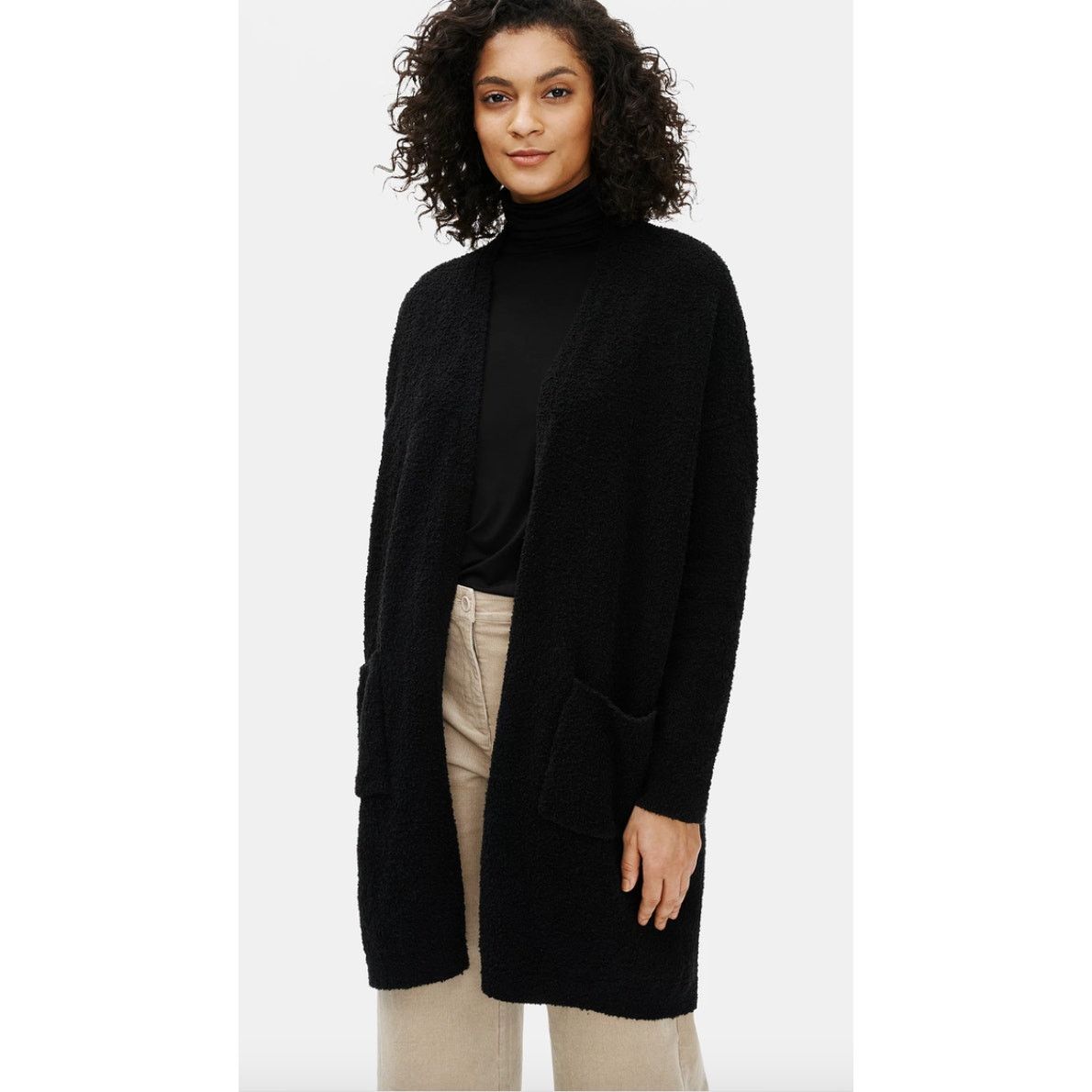 Eileen Fisher Eileen Fisher Cotton Boucle Long Cardigan Black XS/Small Size S / US 4 / IT 40 - 1 Thumbnail