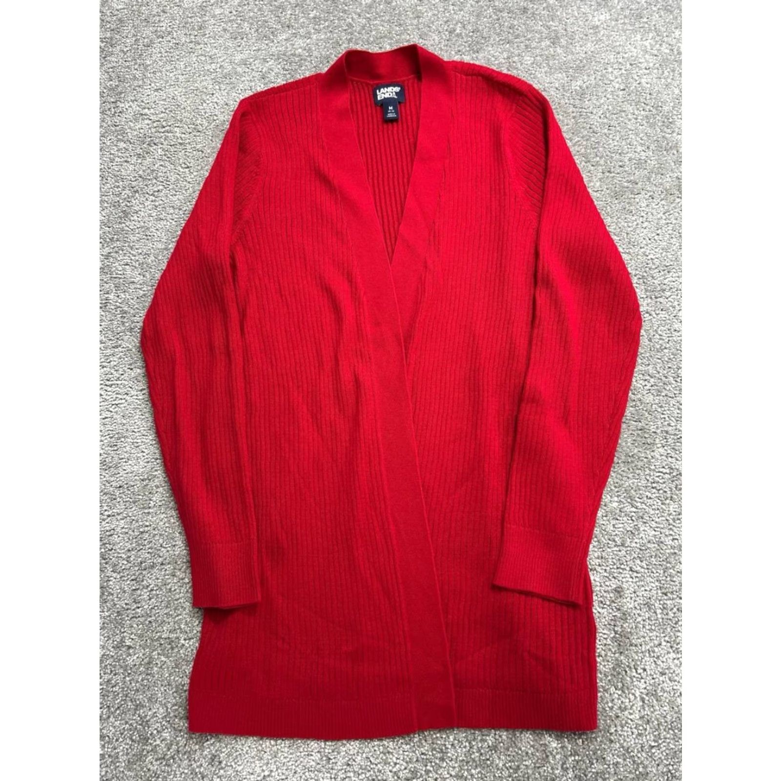 Lands' End VINTAGE Lands' End Cardigan Sweater Womens M Red Cotton Knit Long Open Winter Size M / US 6-8 / IT 42-44 - 2 Thumbnail
