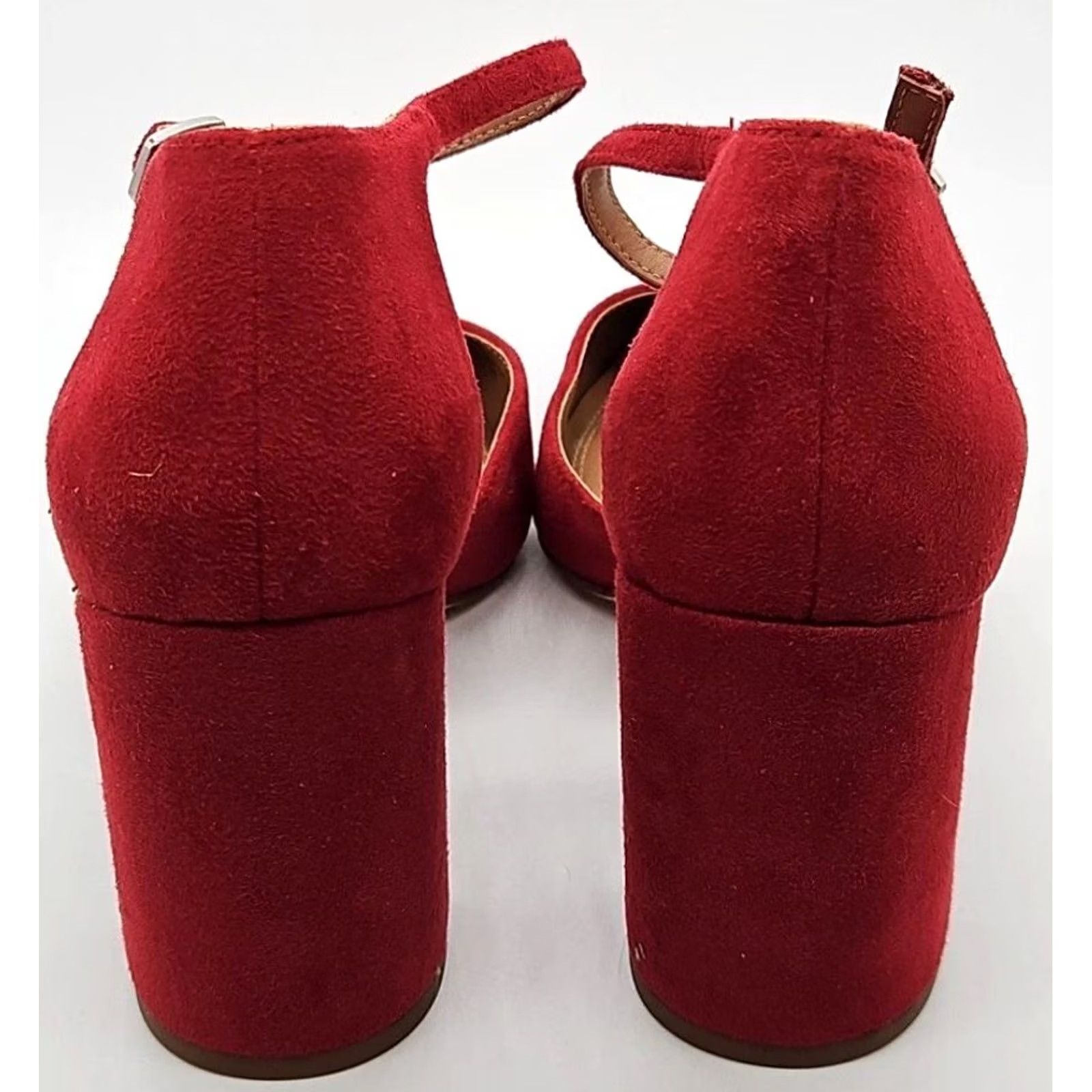 Vintage BP Korysha Red Suede Block Heel Pumps Womens 6.5 Ankle Strap Pointed Toe Heels Size US 7 / IT 37 - 5 Thumbnail