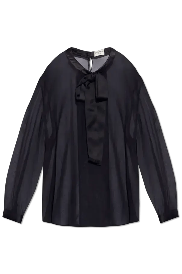 Saint Laurent Paris o1bcso1str0625 Blouse In Silk Muslin Crepe in Black Size US XL / EU 56 / 4 - 1 Preview