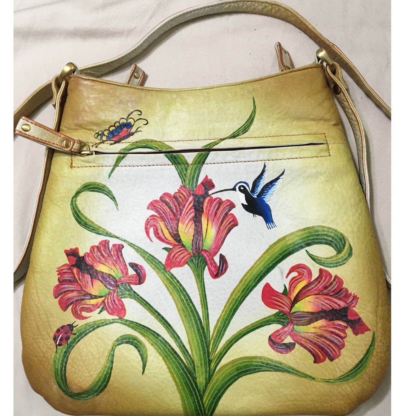 Niarvi Hand Painted Soft Leather Crossbody Humming Bird