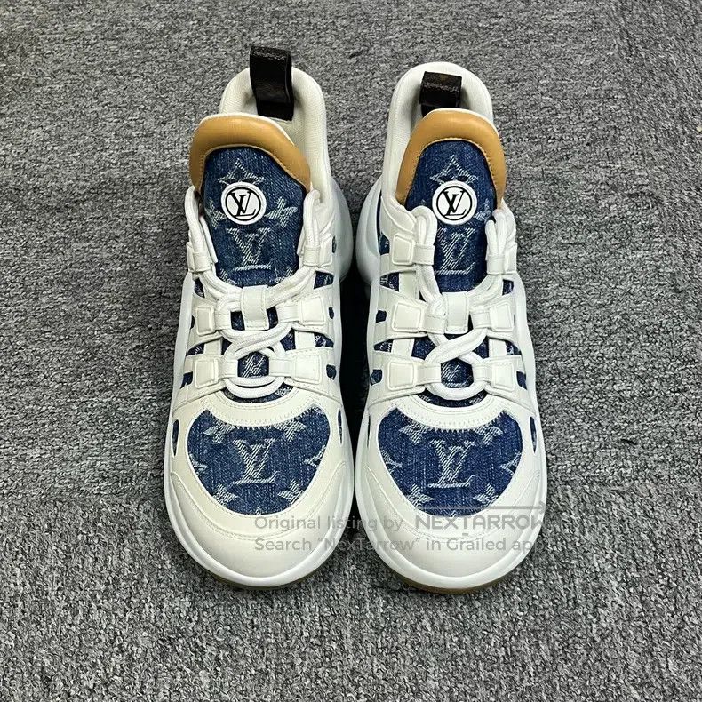Louis Vuitton Louis Vuitton White and Blue Cow Leather Comfortable Lace Size US 8 / IT 38 - 3 Thumbnail