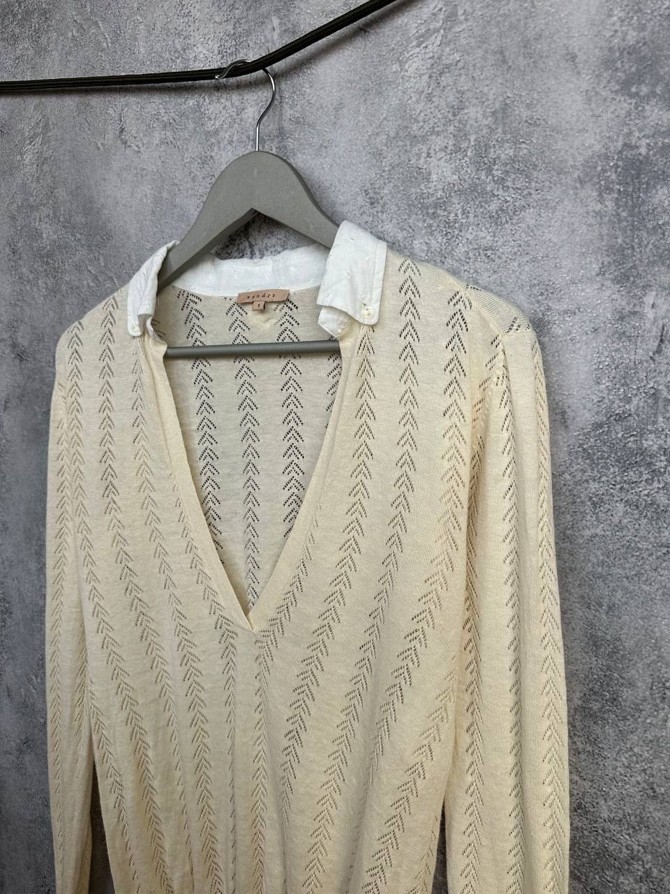 Sandro Sandro Paris Linen Pointelle Knit Sweater Shirt Collar Size S / US 4 / IT 40 - 5 Thumbnail