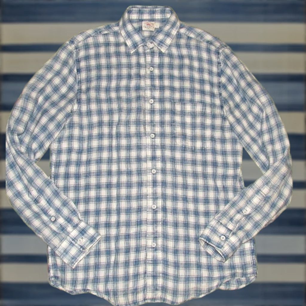Faherty FAHERTY Blue Plaid Linen Long Sleeve Button Down Shirt Medium Mens Size US M / EU 48-50 / 2 - 1 Thumbnail